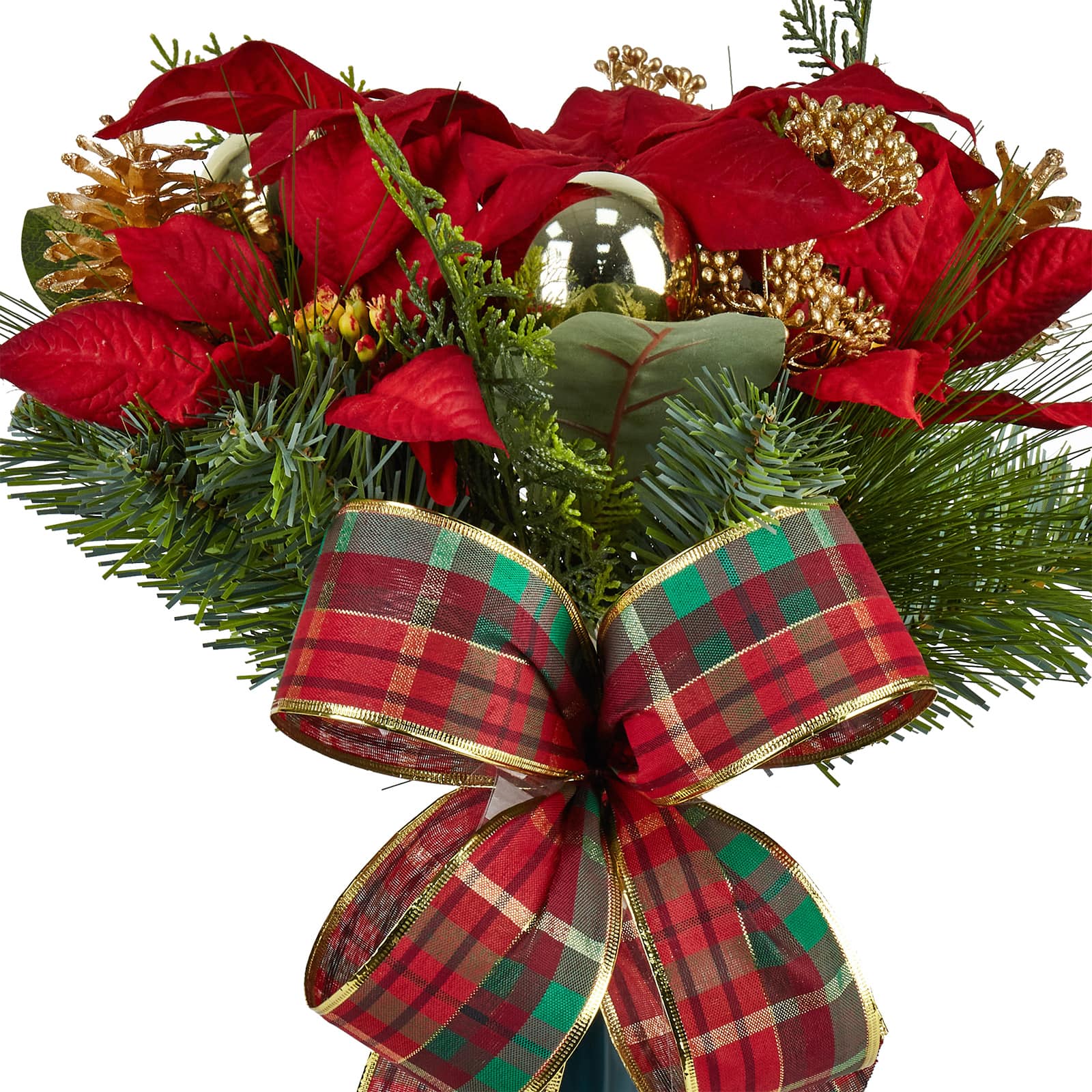 Magnolia, Poinsettia & Plaid Christmas Ribbon Remembrance Cone by Ashland®