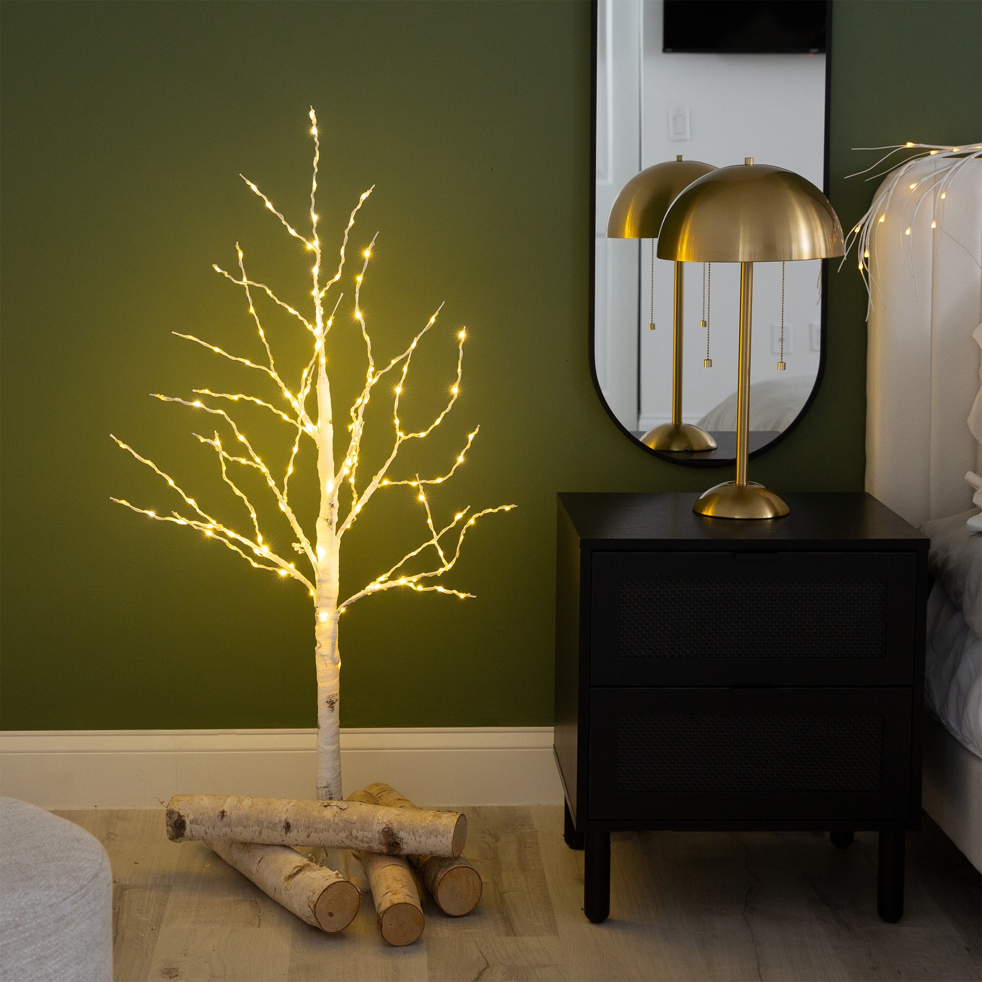 4ft. Pre-Lit White Birch Artificial Christmas Tree, Warm White LED Lights