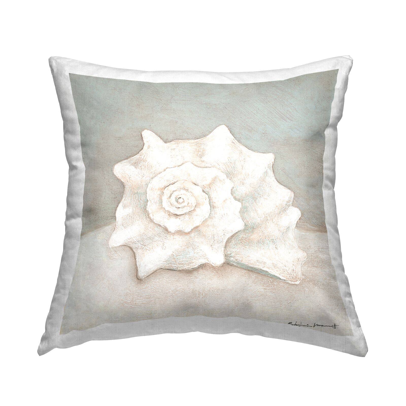 Stupell Industries Minimal Beige Conch Seashell Aquatic Beach Life Throw Pillow, 18" x 18"
