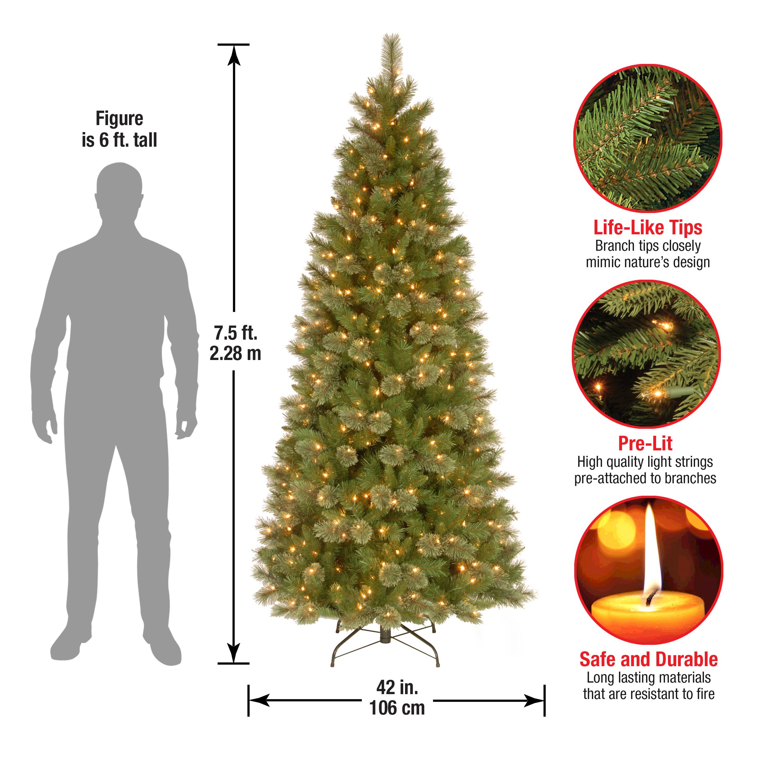 7.5 ft. Pre-Lit Tacoma Pine Slim Artificial Christmas Tree, Clear Lights