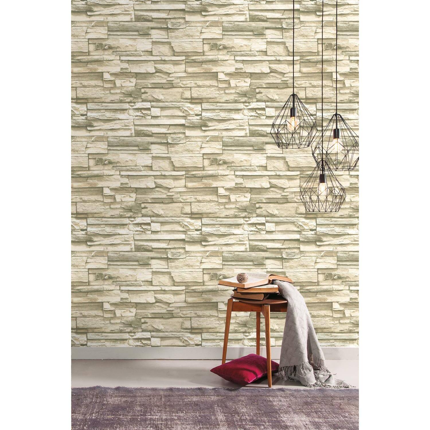 RoomMates Natural Stacked Stone Peel & Stick Wallpaper