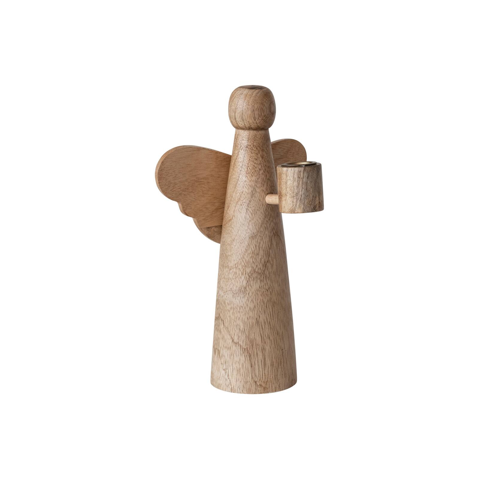 Hello Honey&#xAE; 10&#x22; Natural Tall Mango Wood Angel Taper Candle Holder