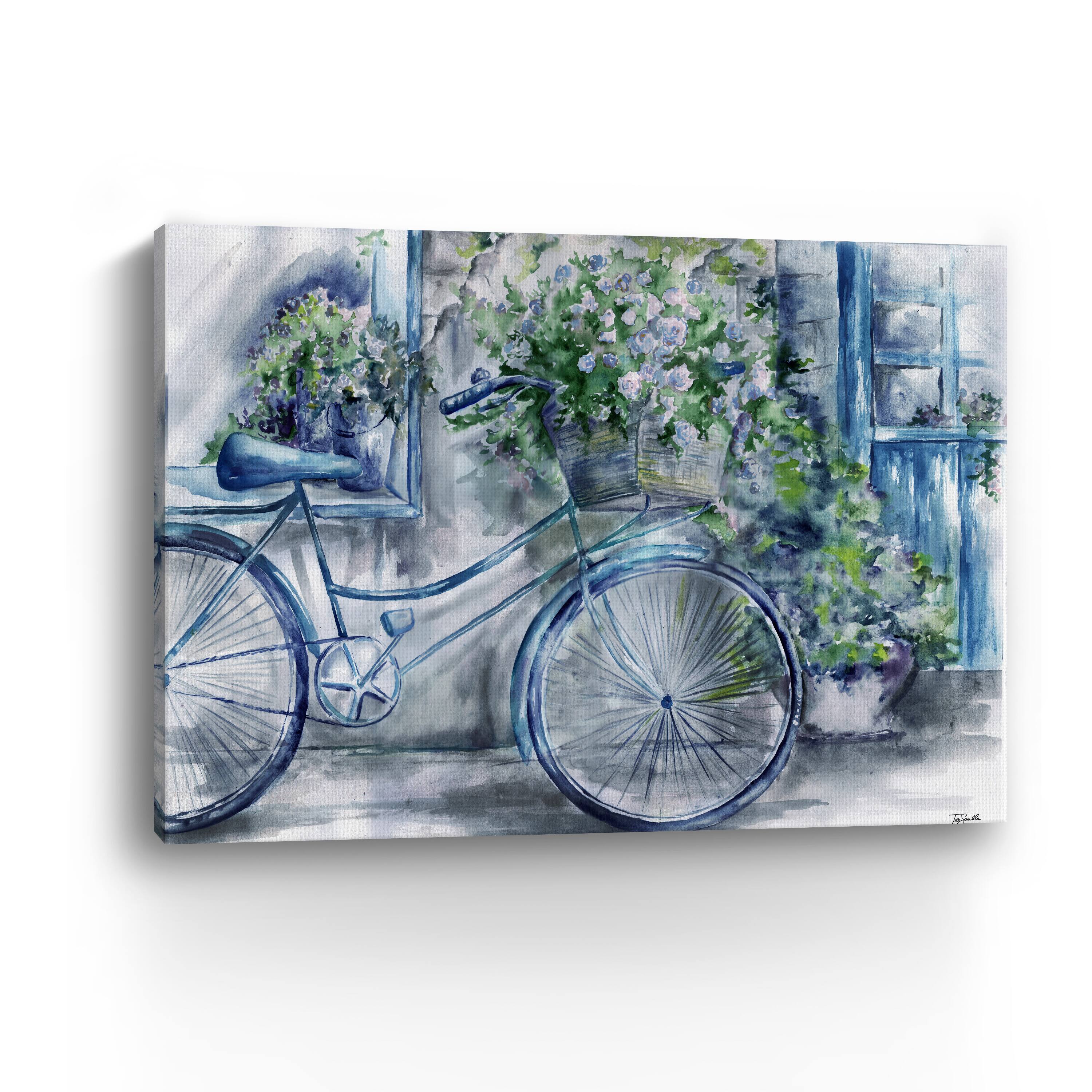 Blue And White Bicycle Florist Shop Canvas Giclee