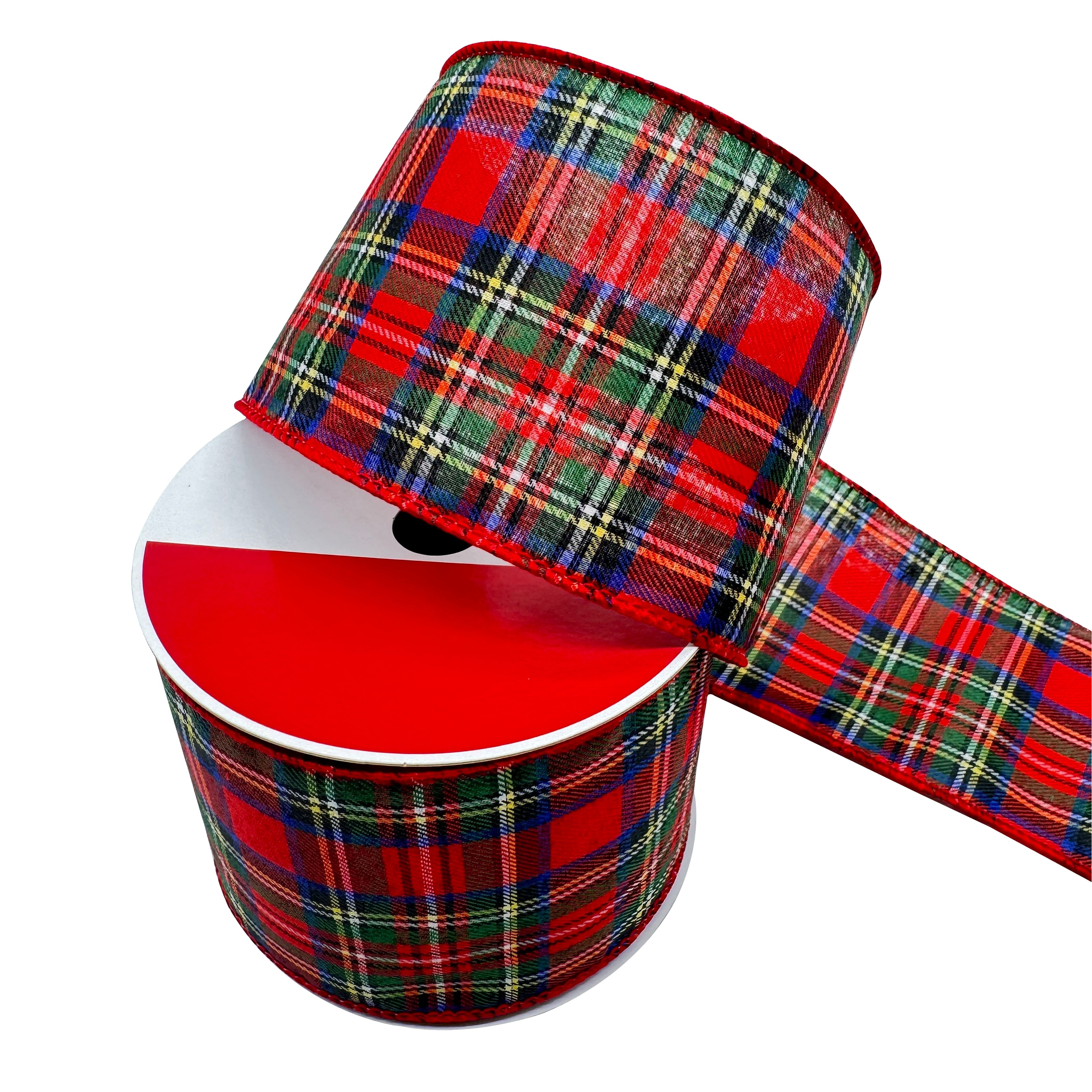 3.5" x 25ft. Red Tartan Wired Ribbon by Celebrate It®