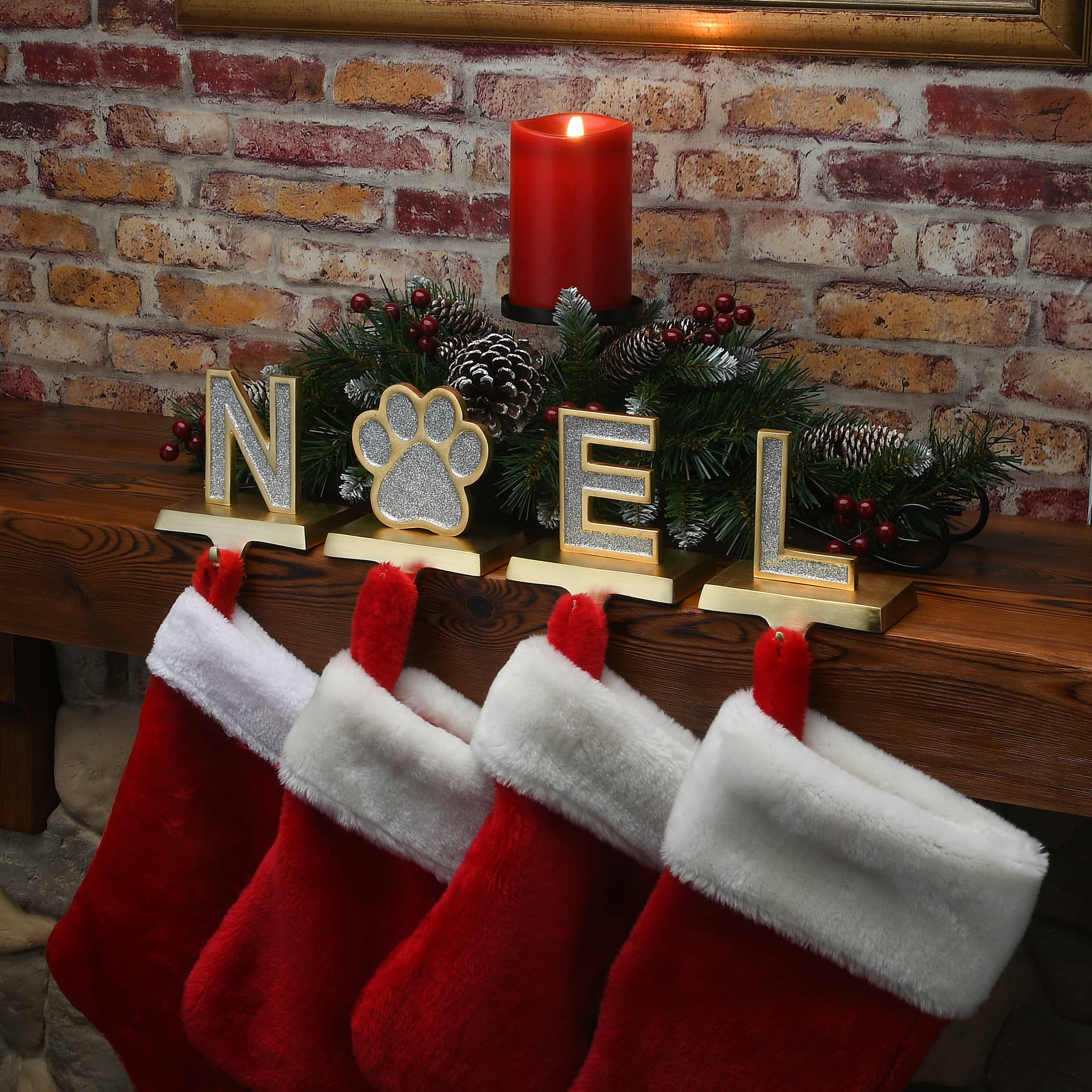 5&#x22; Gold Outlined with Silver Sparkle NOEL Stocking Holder