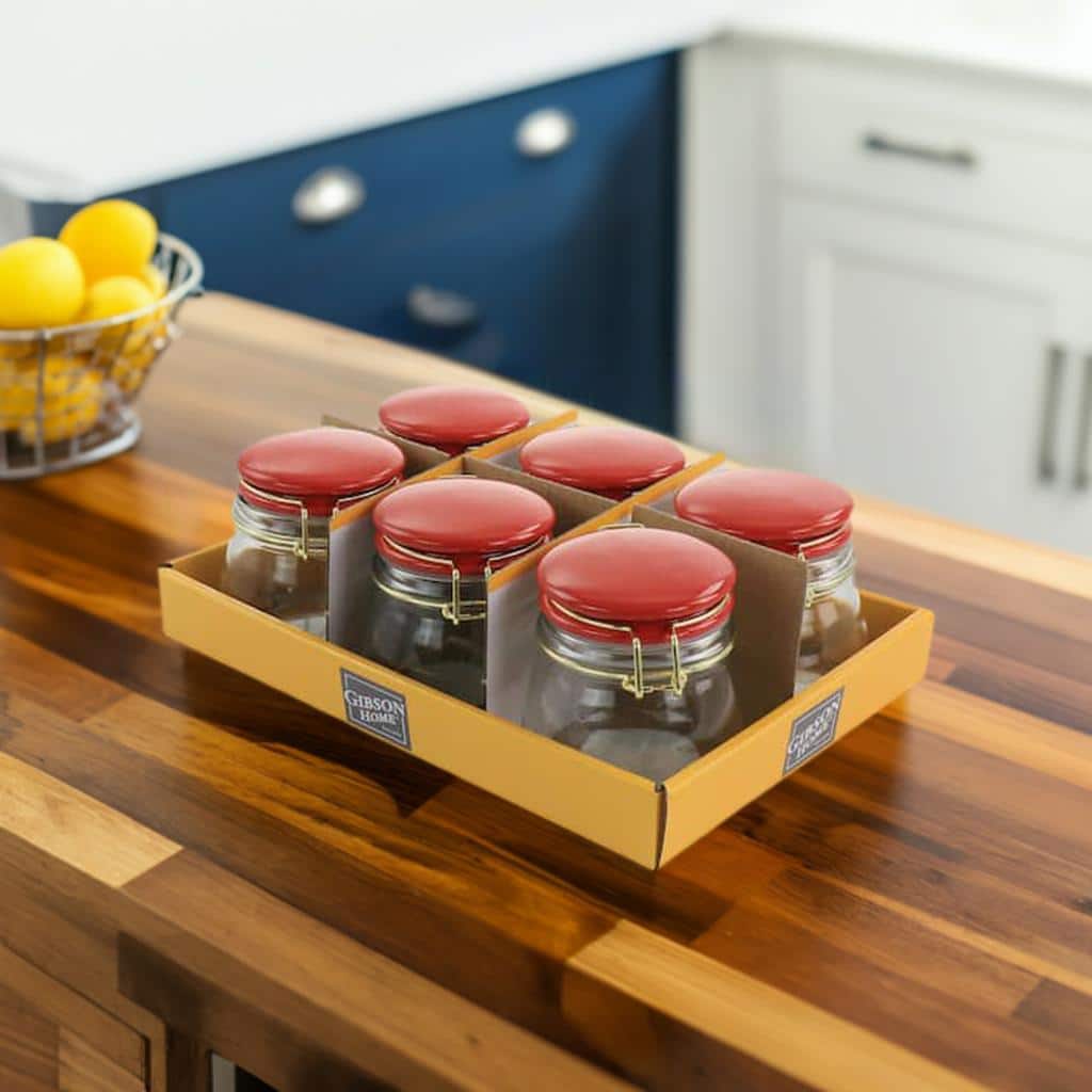 Gibson Home&#xAE; 5oz. Clear Glass Jars with Red Lids, 6ct.