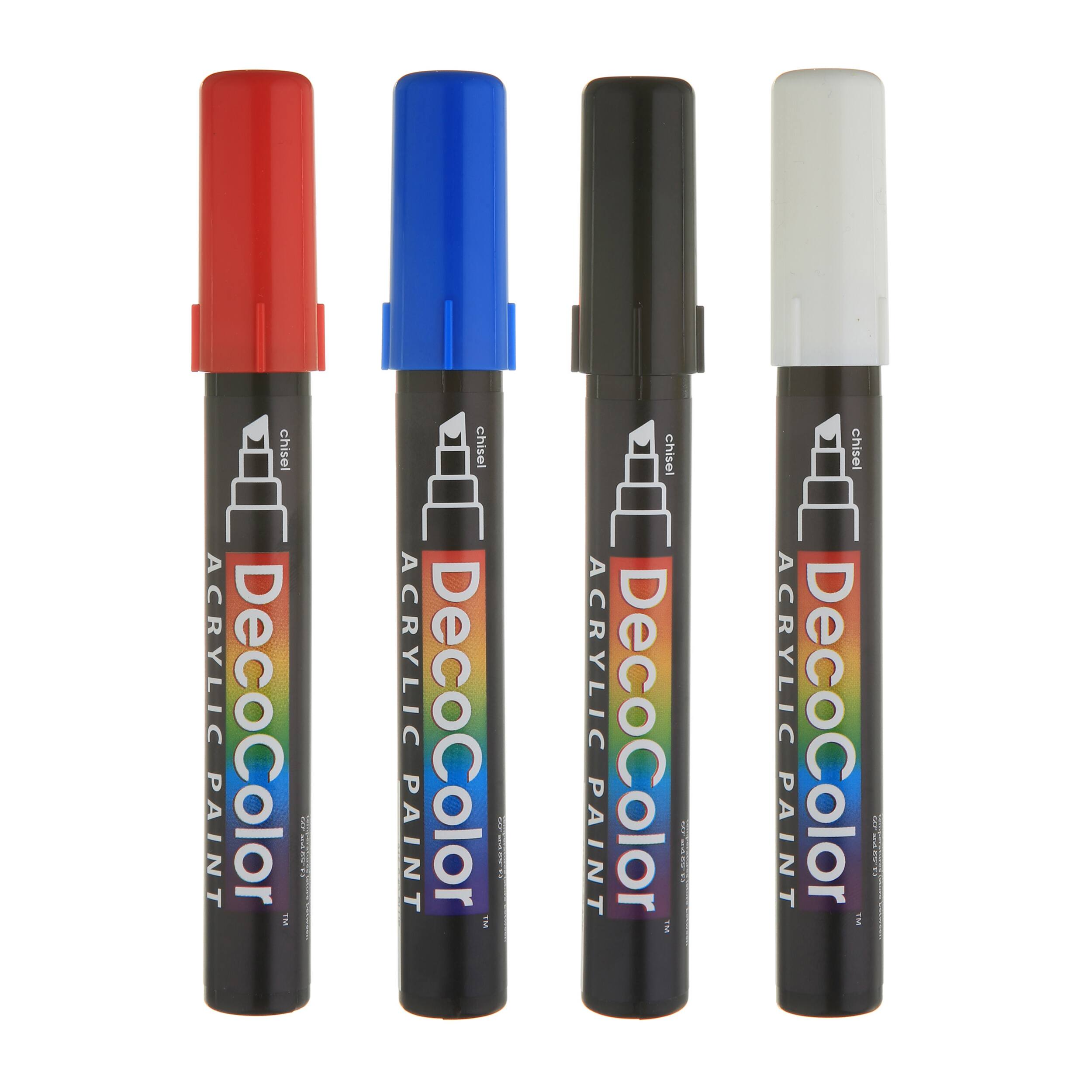 DecoColor® Red, Blue, Black & White Chisel Tip Acrylic Paint Marker Set