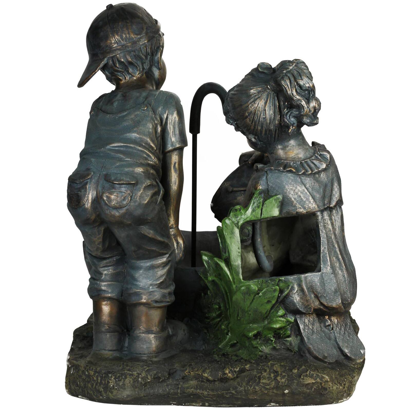 23.5&#x22; Bronze Children with Umbrella Outdoor Garden Water Fountain