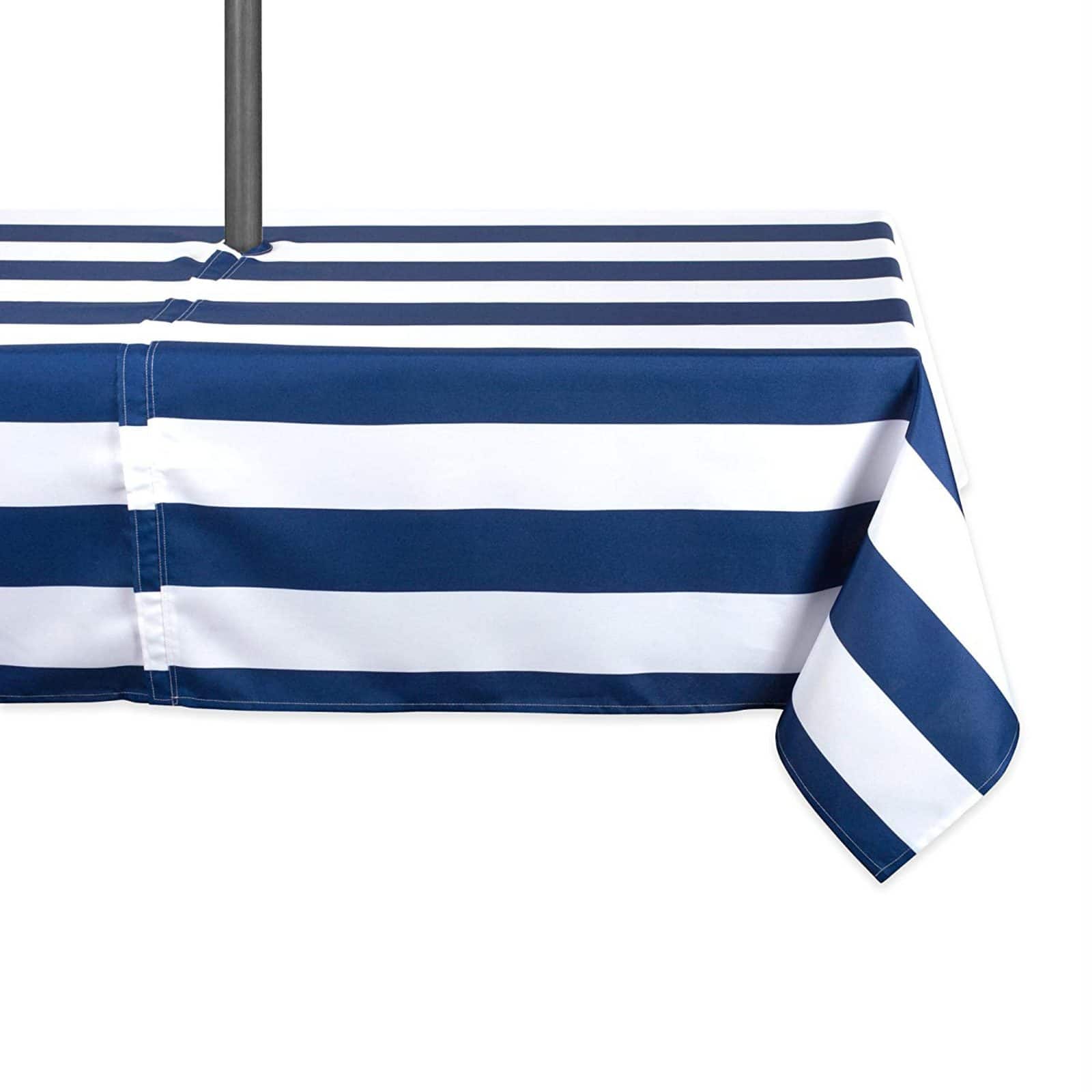 DII&#xAE; 120&#x22; Nautical Blue Cabana Stripe Outdoor Tablecloth With Zipper