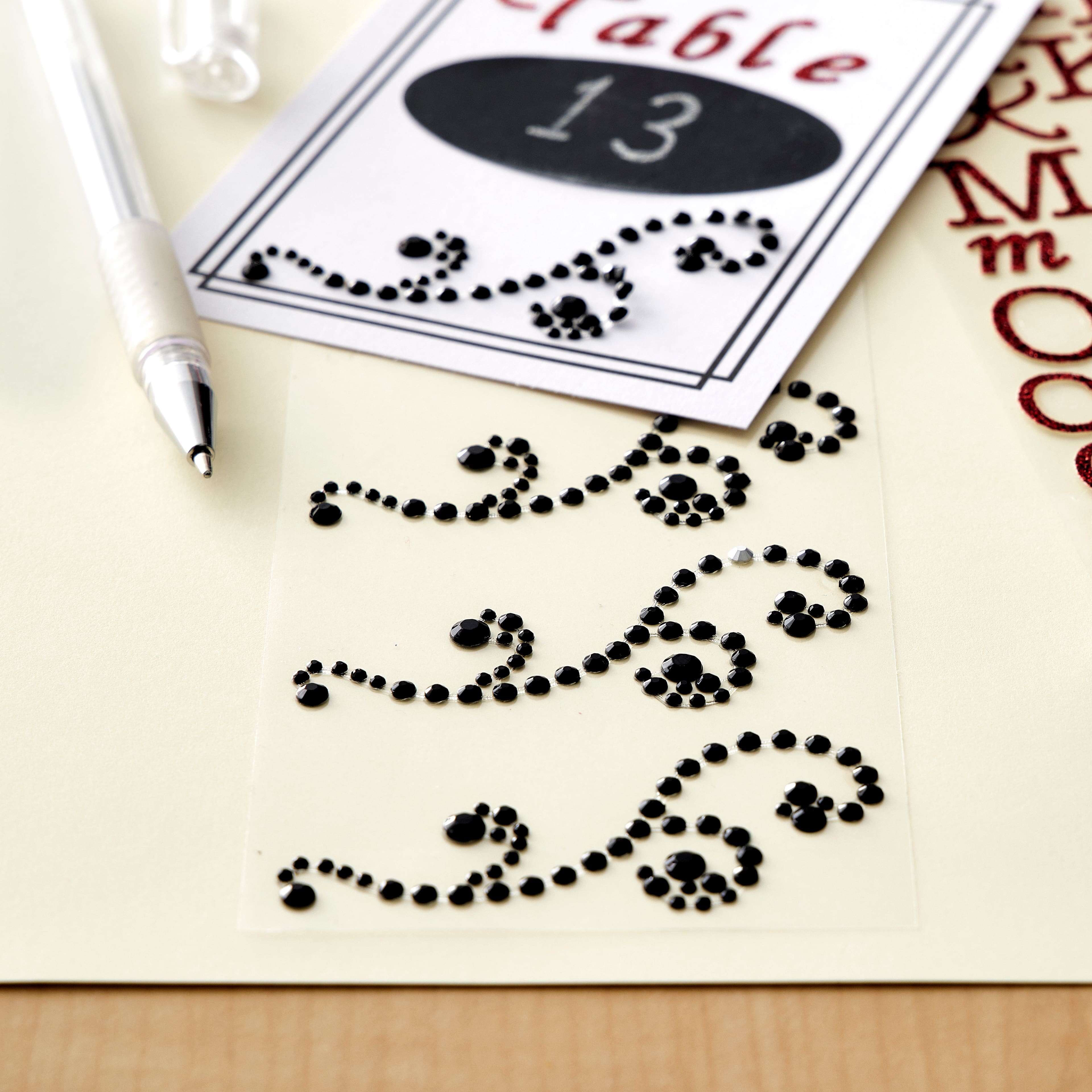 Recollections™ Adhesive Rhinestones, Black Swirl Flourishes