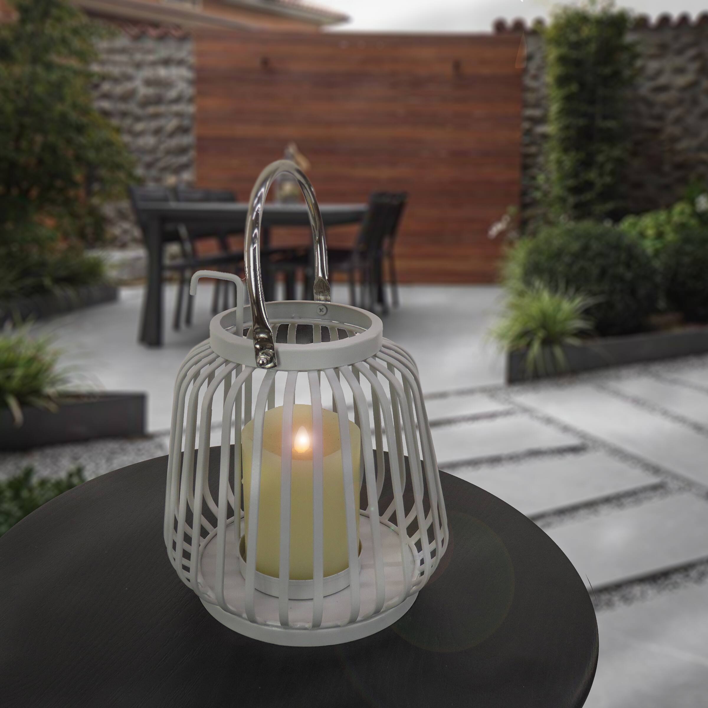 Glacier Gray Ribbed Candle Lantern