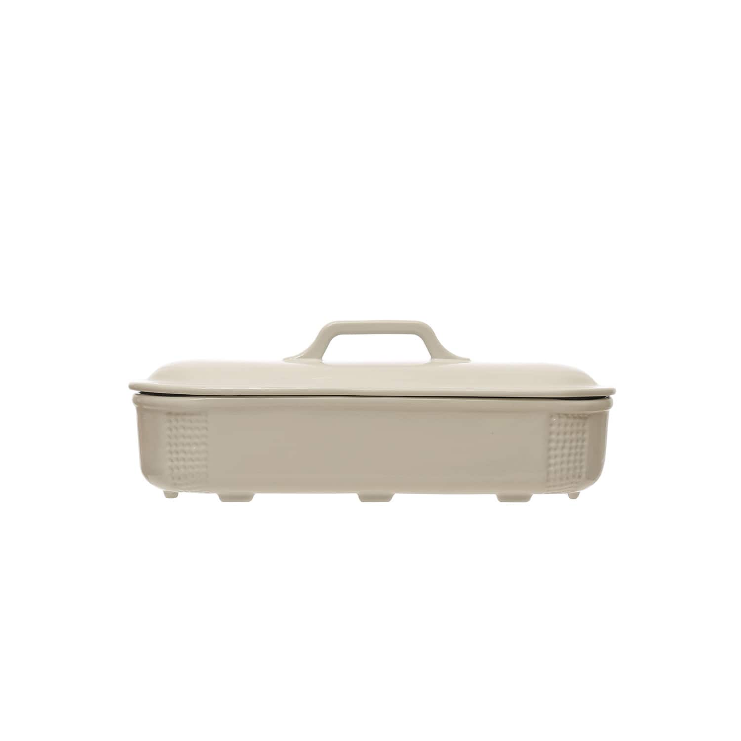 15.5&#x22; Matte White Oval 2qt. Debossed Stoneware Baking Dish with Lid