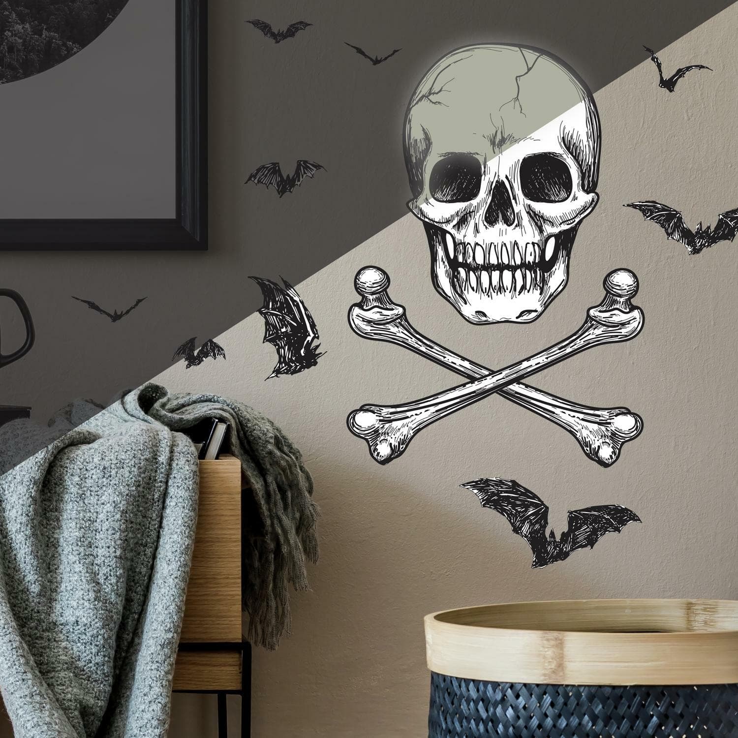 RoomMates Skull Glow In The Dark Peel &#x26; Stick Giant Wall Decal