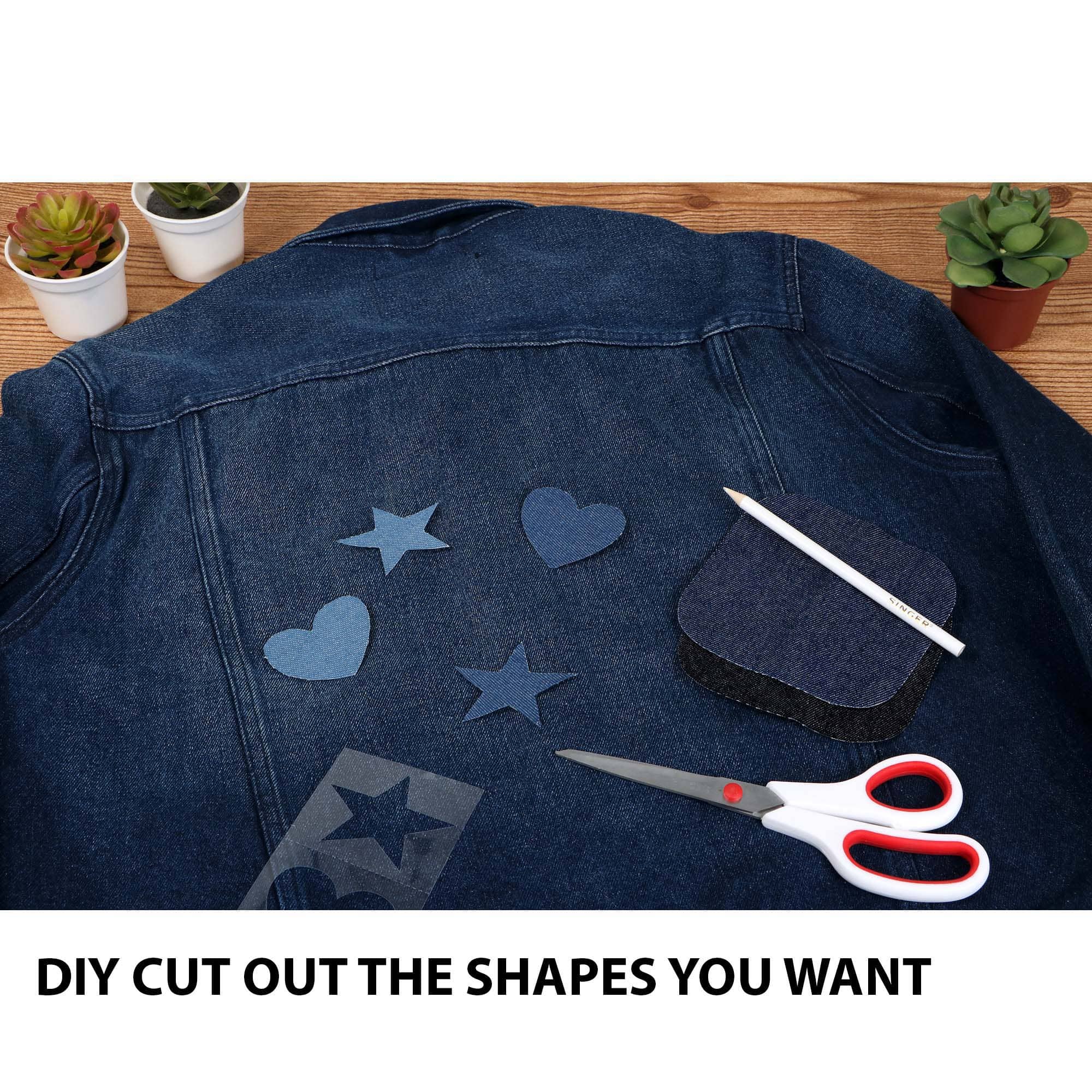 SINGER&#xAE; Denim &#x26; Solid DIY Iron-On Fabric Patch Kit with 2 Bonus Stencils