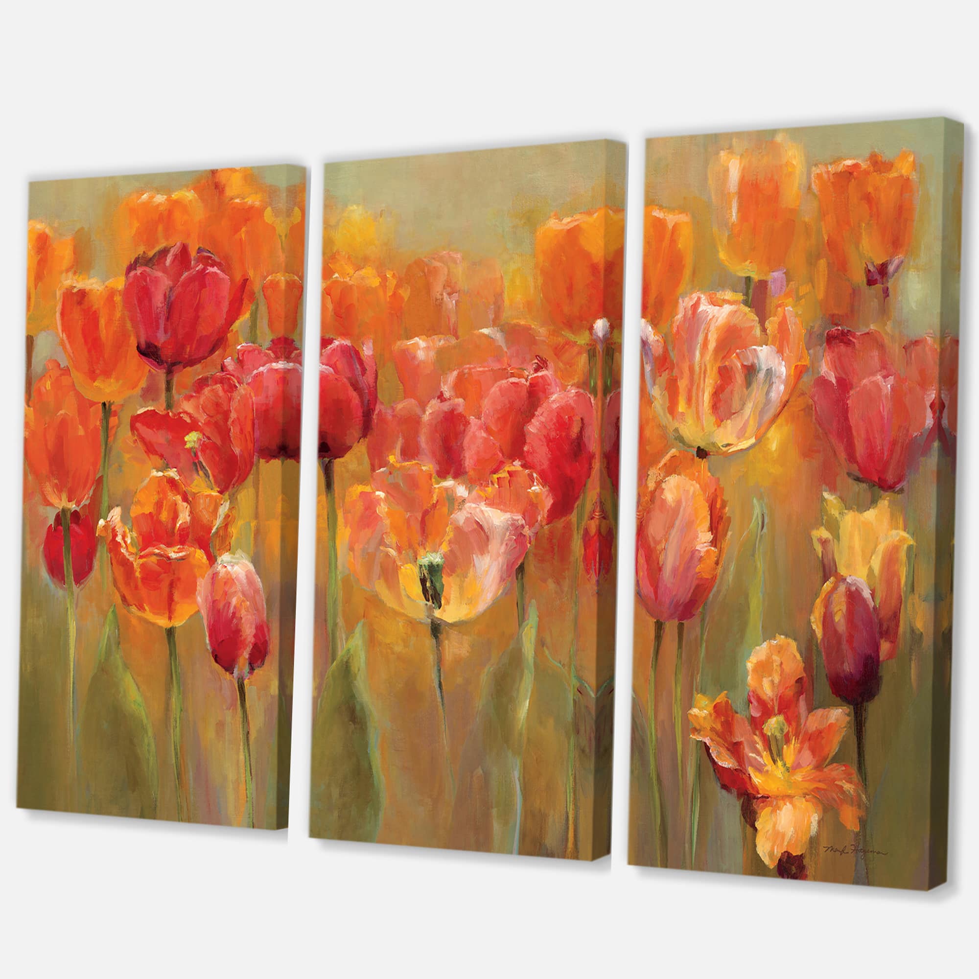 Designart - Red Handpainted Tulips - Traditional Gallery-wrapped Canvas