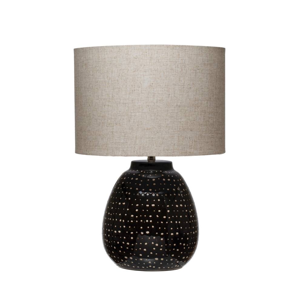 Hello Honey® 22" Black and White Dotted Stoneware Table Lamp with Linen Shade