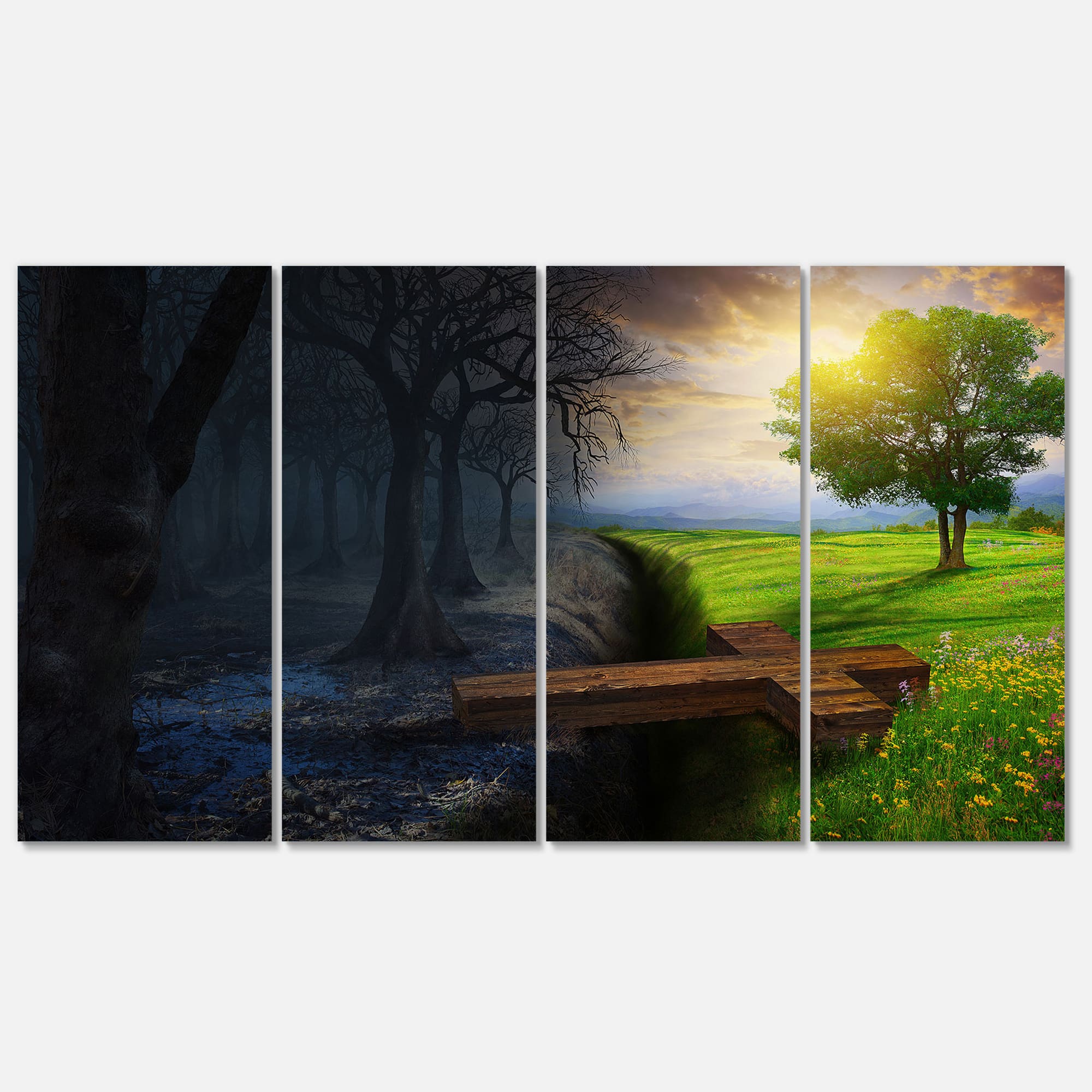 Designart - Crossing the gap - Religious Art on Wrapped Canvas set
