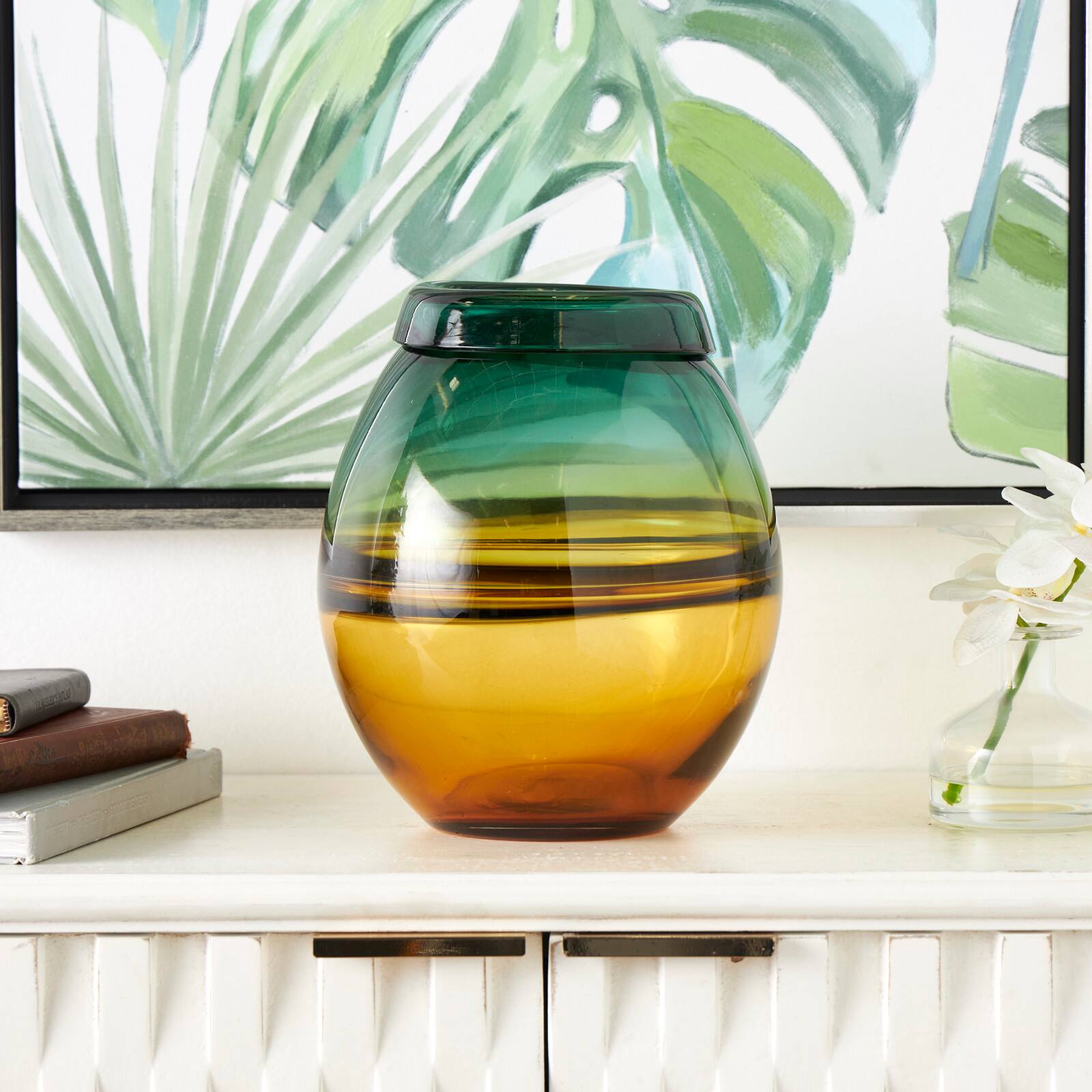11" Green & Yellow Glass Ombre Vase