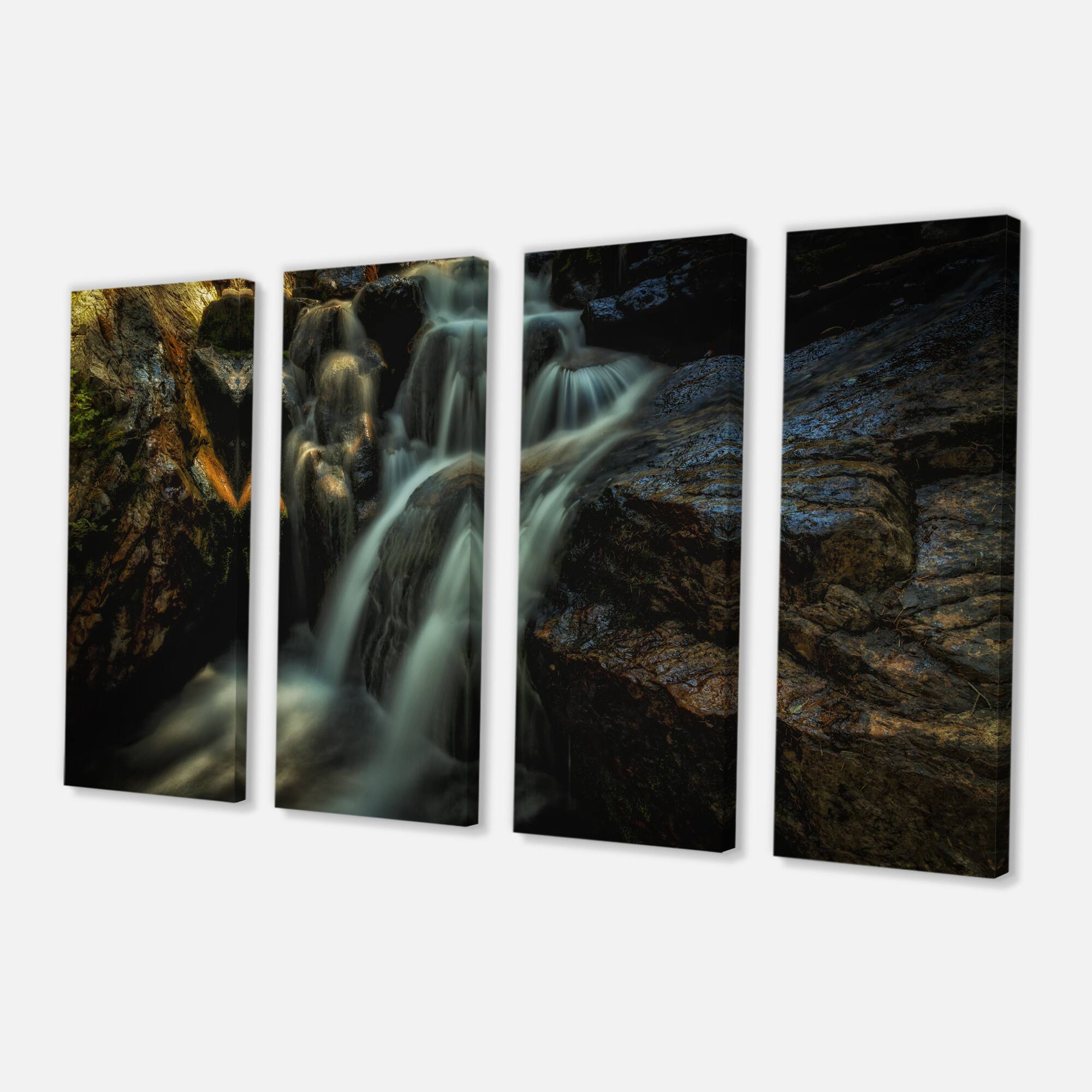 Designart - Slow Motion Waterfall in Summer - Landscape Canvas Art Print