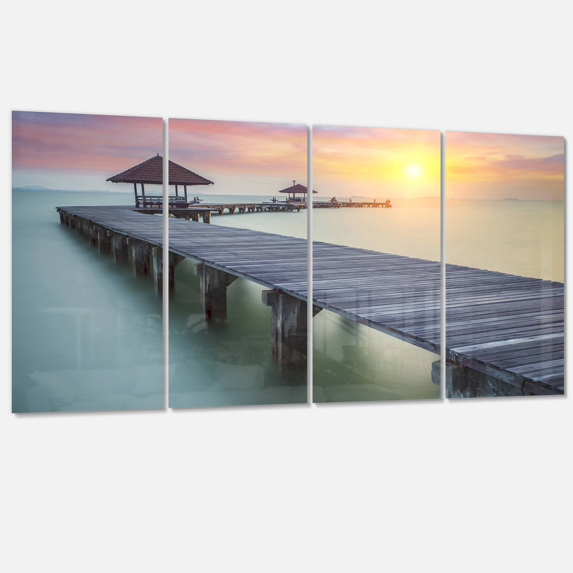 Designart - Wooden Sea Bridge and Sunset