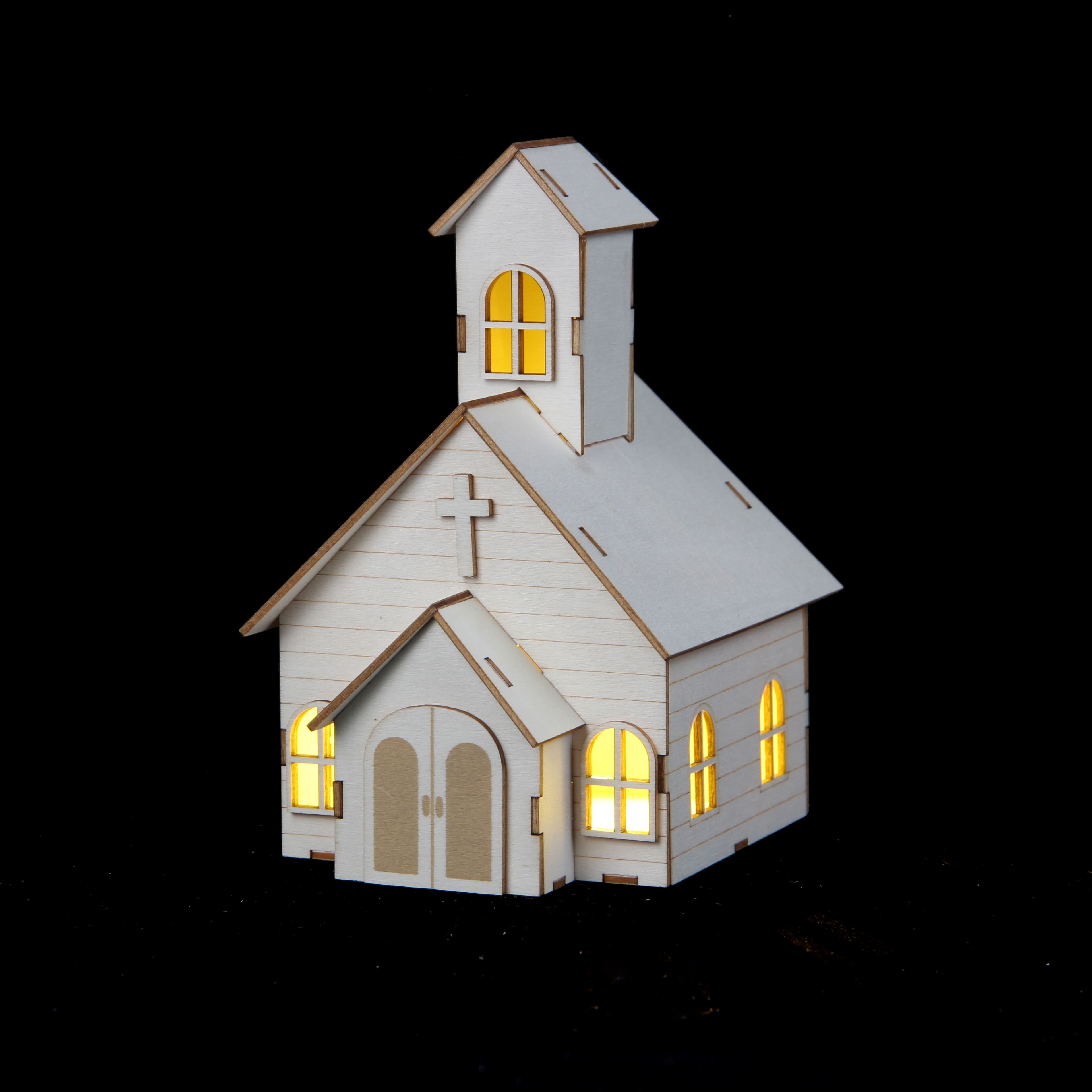 7.75&#x22; DIY LED Wood Village Church by Make Market&#xAE;