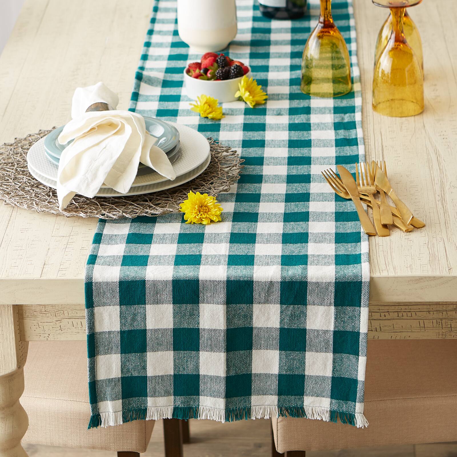 DII® 72" Heavyweight Check Fringed Table Runner