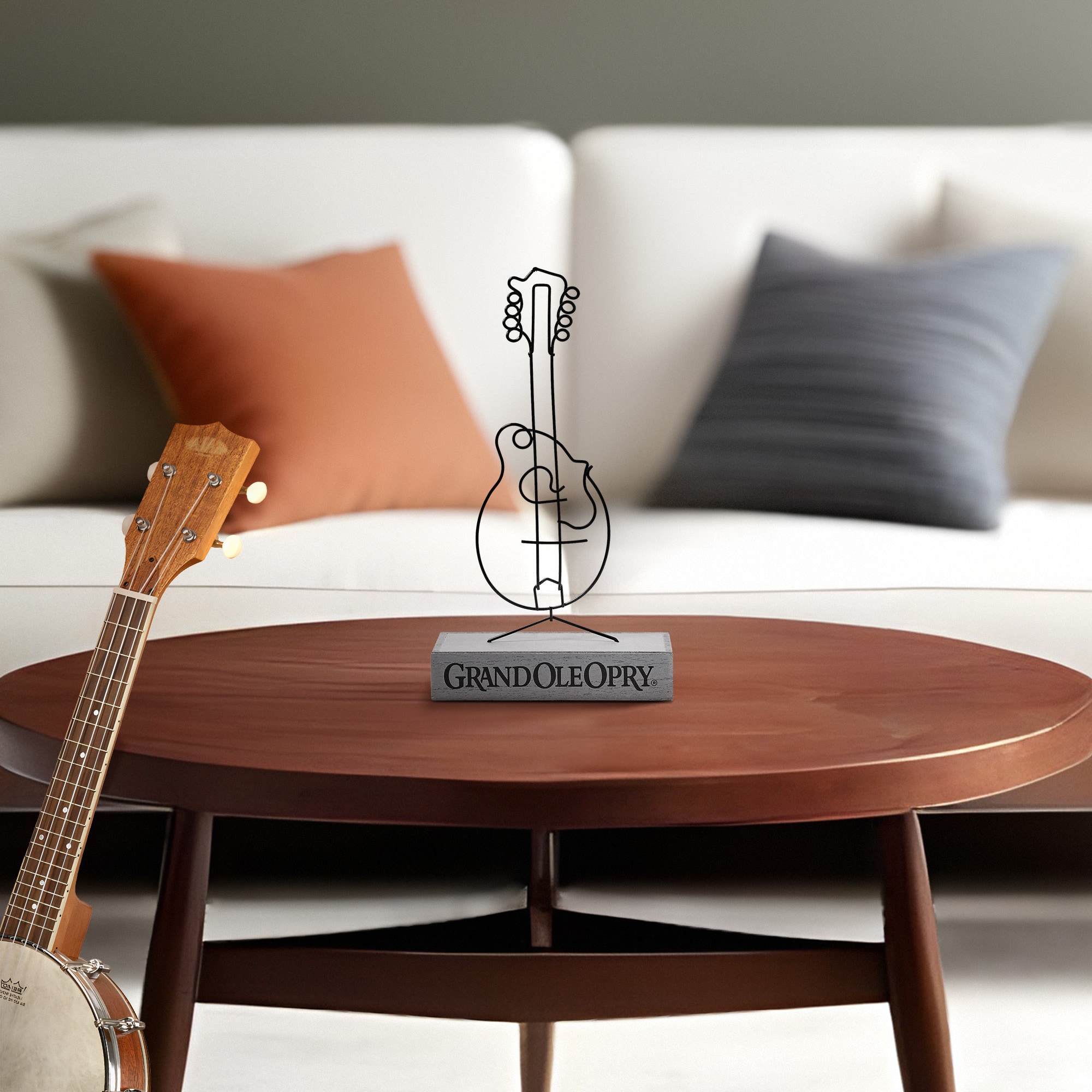 American Art Decor Grand Ole Opry Wire Guitar Tabletop Sculpture with Wooden Base - 7" H x 12.75" L