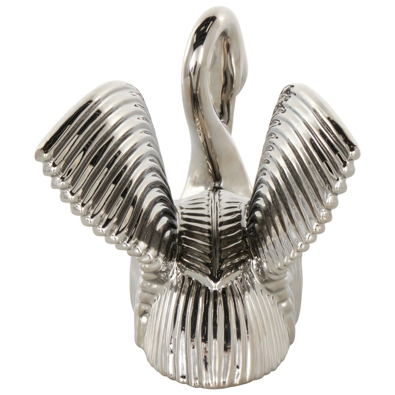 10.5&#x22; Ceramic Swan with Textured Grooves Sculpture