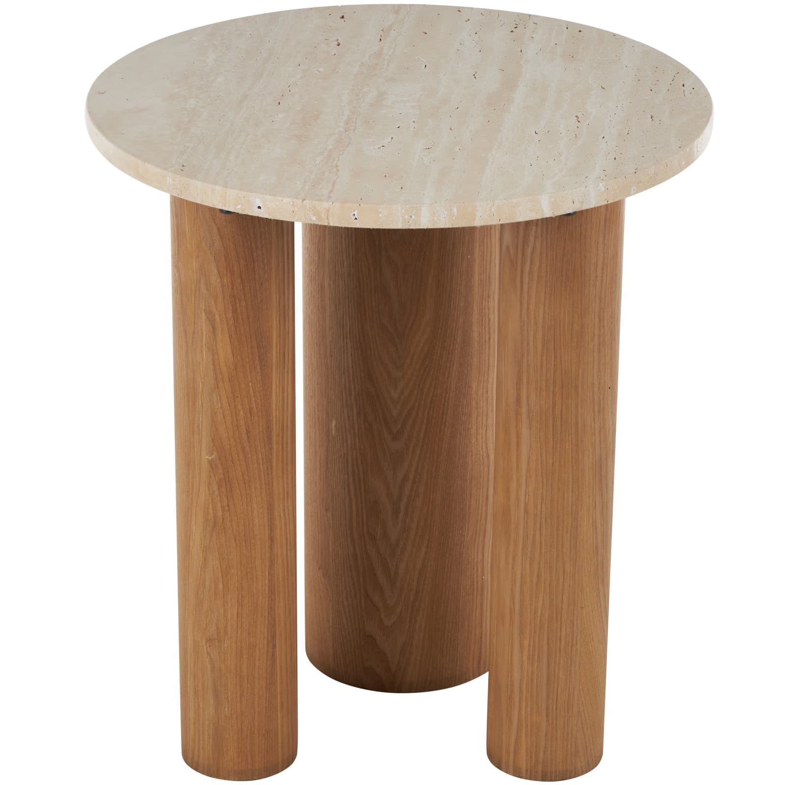 20" Brown Wood with Beige Marble Tabletop Accent Table