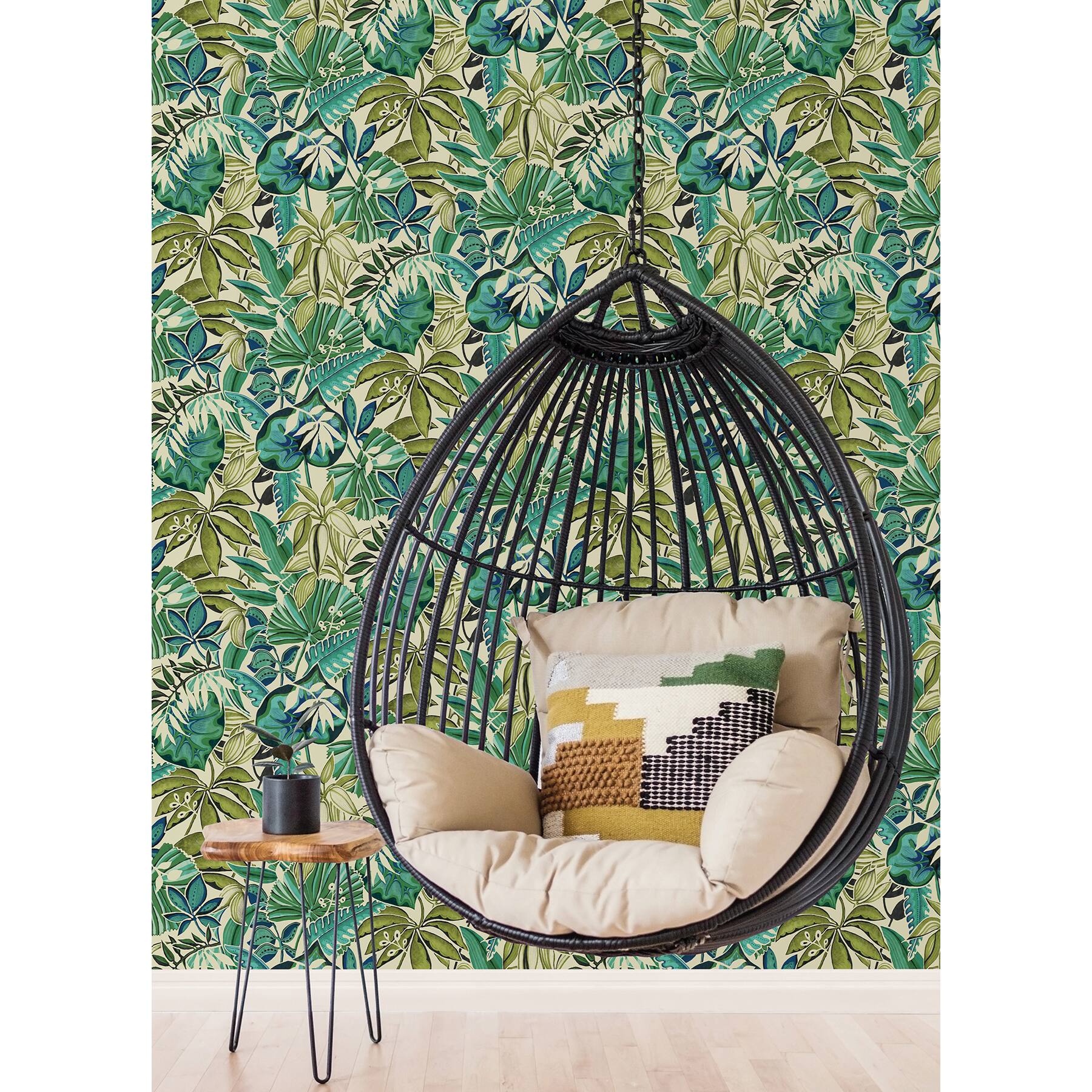 Caroline et Bettina Turquoise Feuilles Peel &#x26; Stick Wallpaper