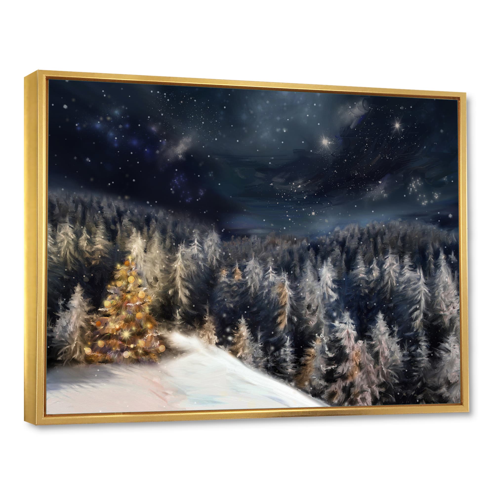 Designart - Night Forest Christmas Tree - Landscape Framed Canvas Art Print
