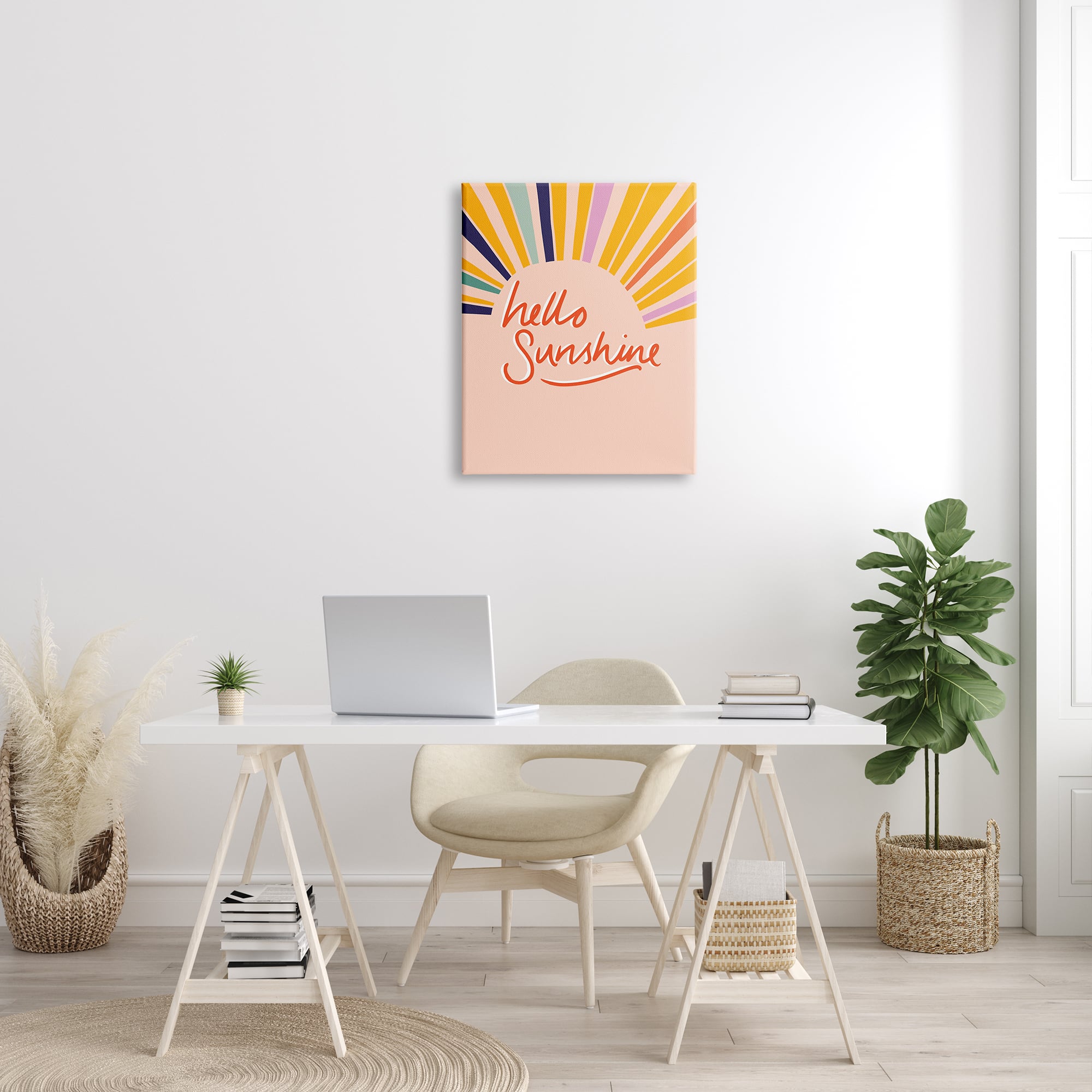 Stupell Industries Hello Sunshine Exclamation Sunrise Rainbow Rays Canvas Wall Art