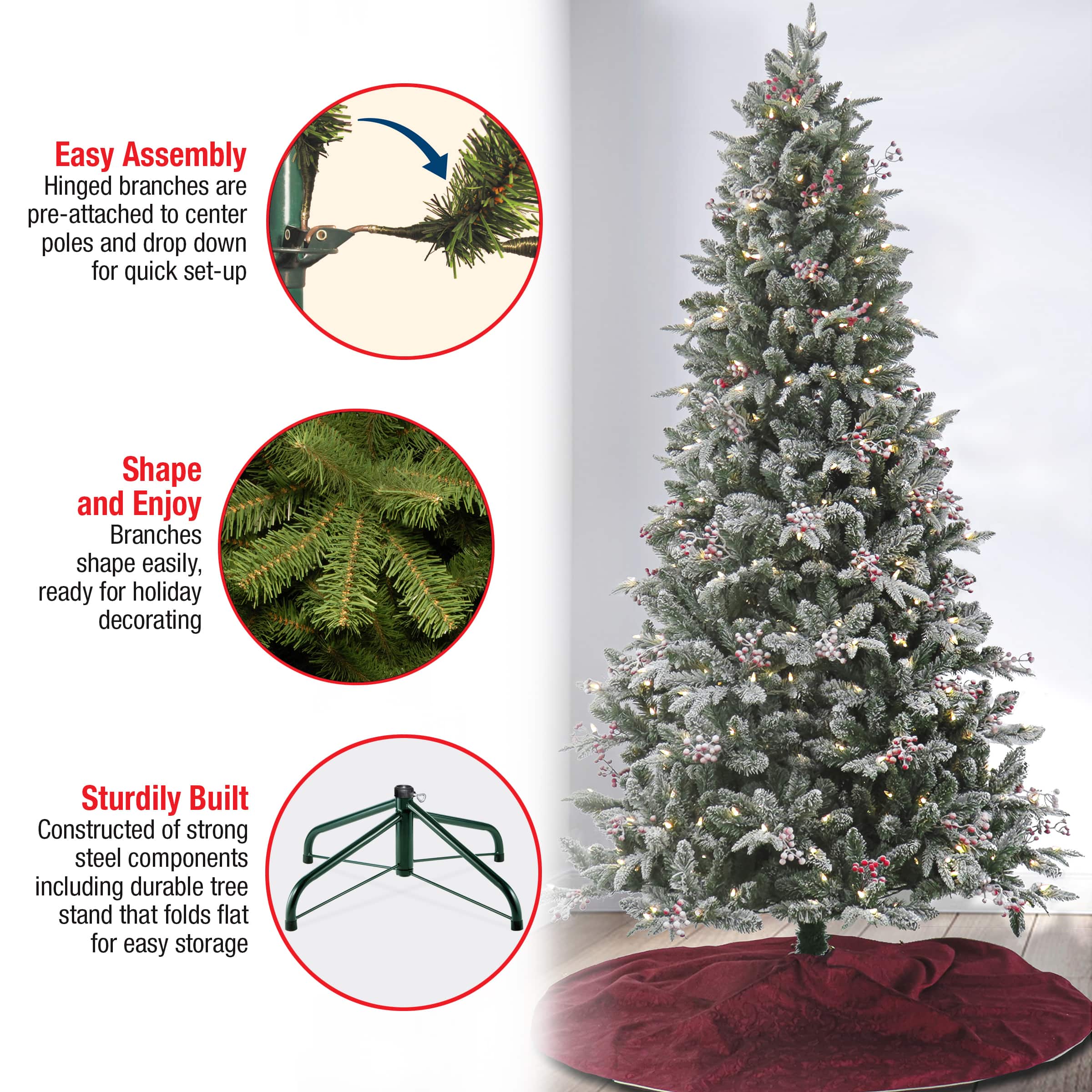 7.5 ft. Pre-Lit Feel Real® Snowy Poechmann Fir Artificial Cristmas Tree, Warm White LED Lights