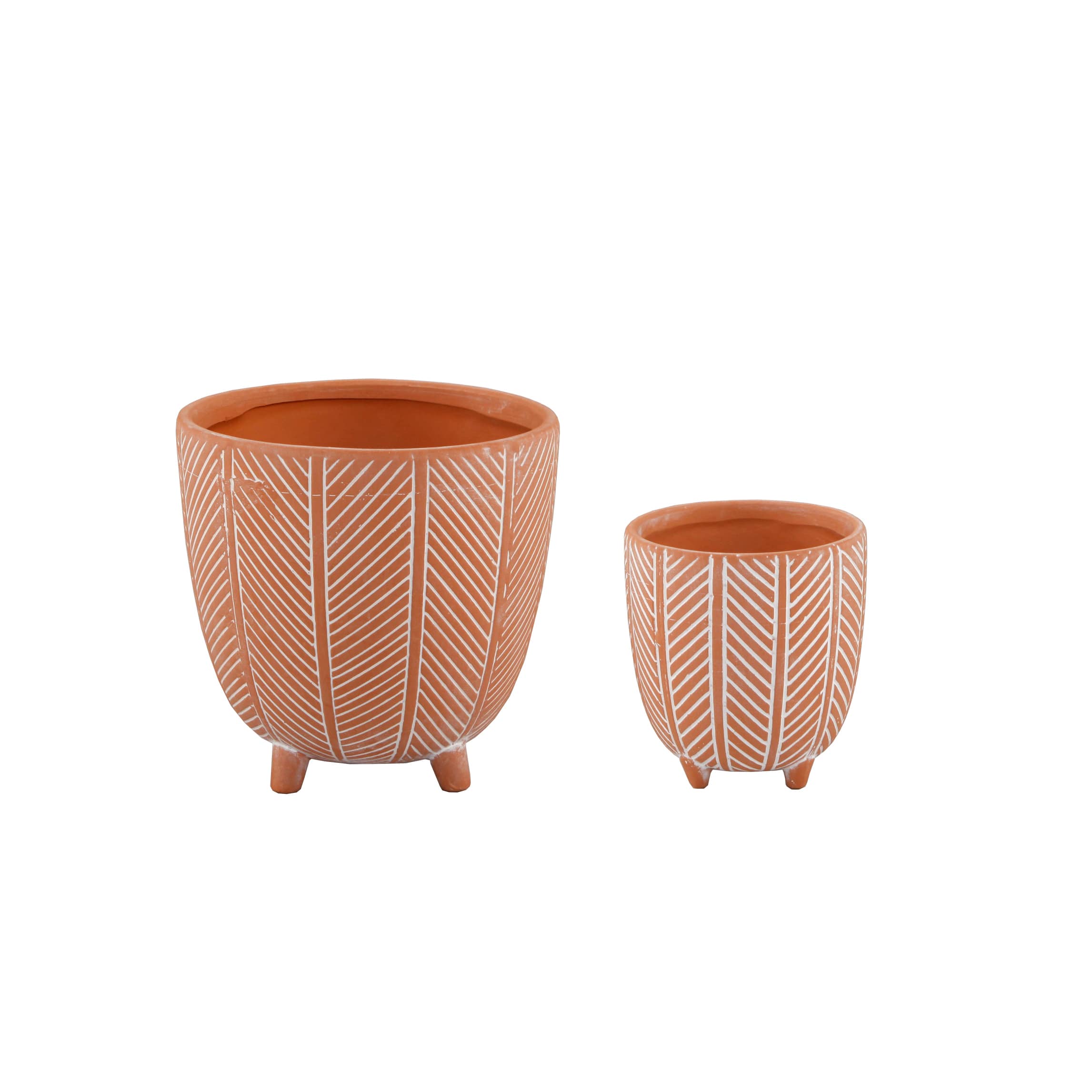 Flora Bunda 6&#x22; &#x26; 4&#x22; Orange Chevron Ceramic Footed Pot Set