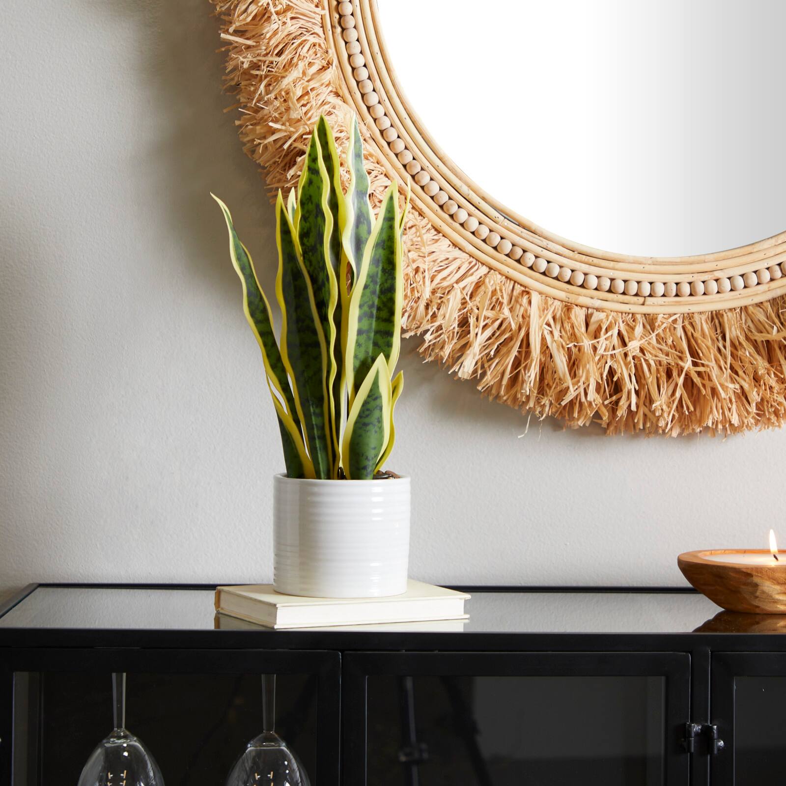 The Novogratz 17" Green Snake Faux Foliage Artificial Plant with White Porcelain Pot