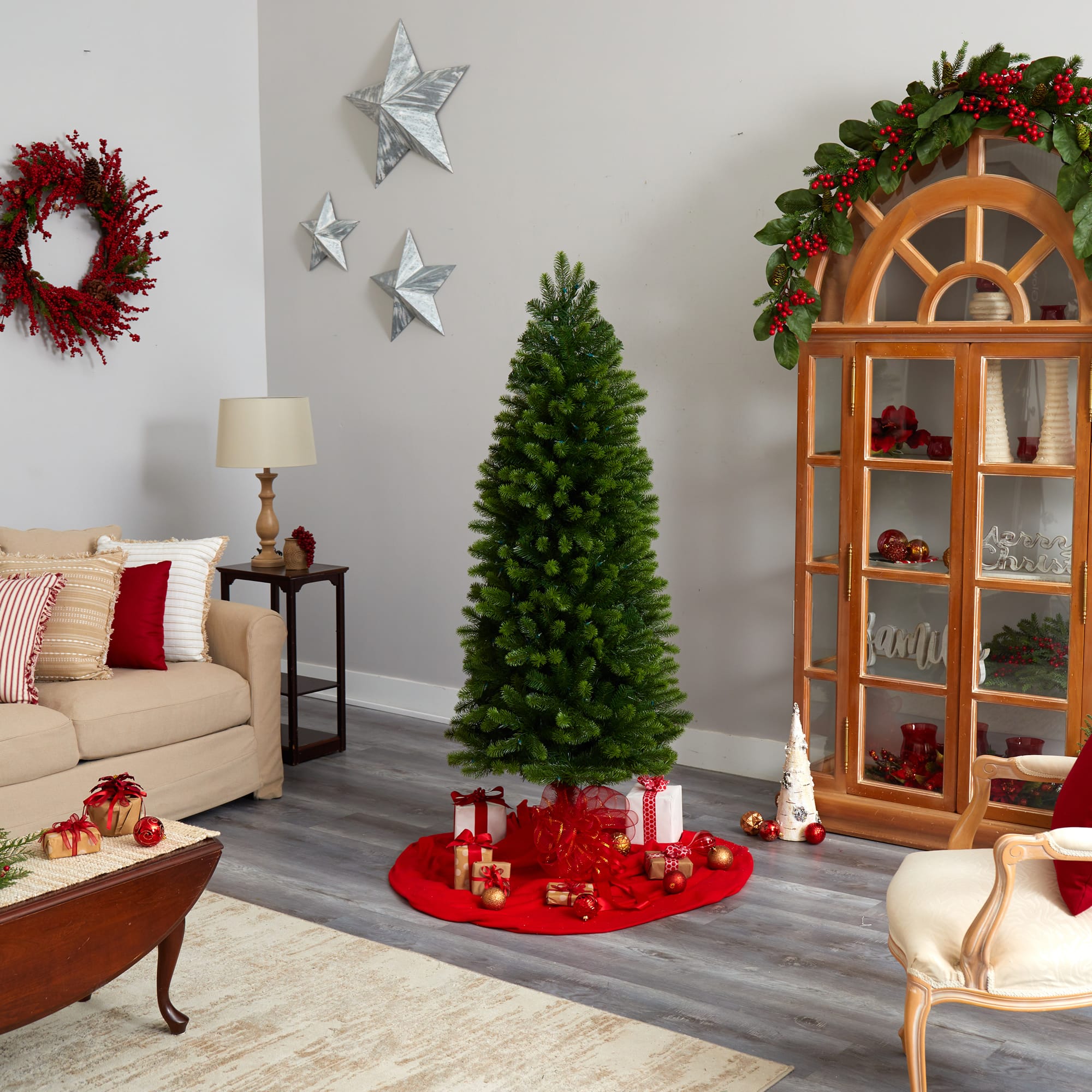 6ft. Pre-Lit Slim Virginia Spruce Artificial Christmas Tree, Warm White LED Lights