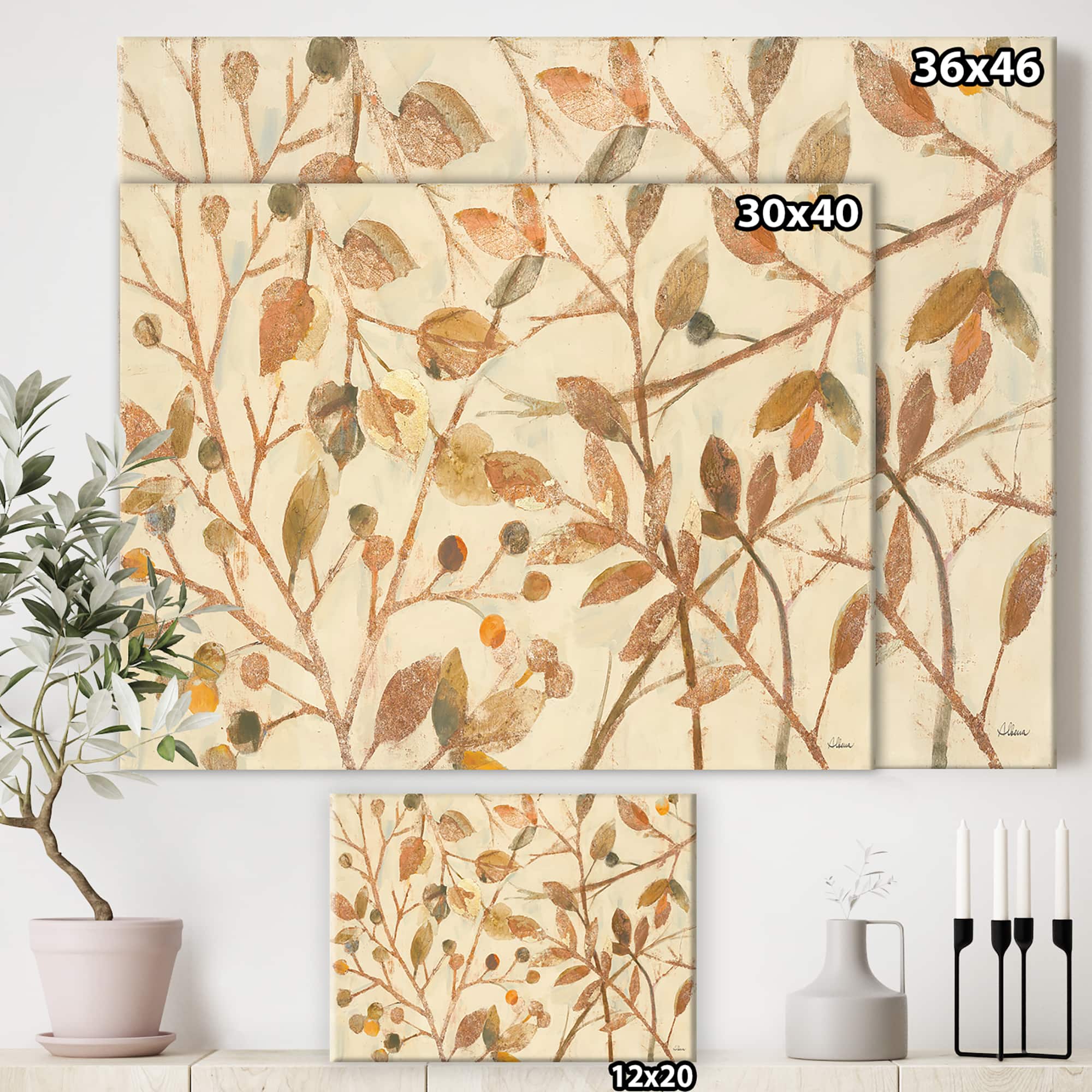 Designart - Copper Branches Composition - Lake House Premium Canvas Wall Art