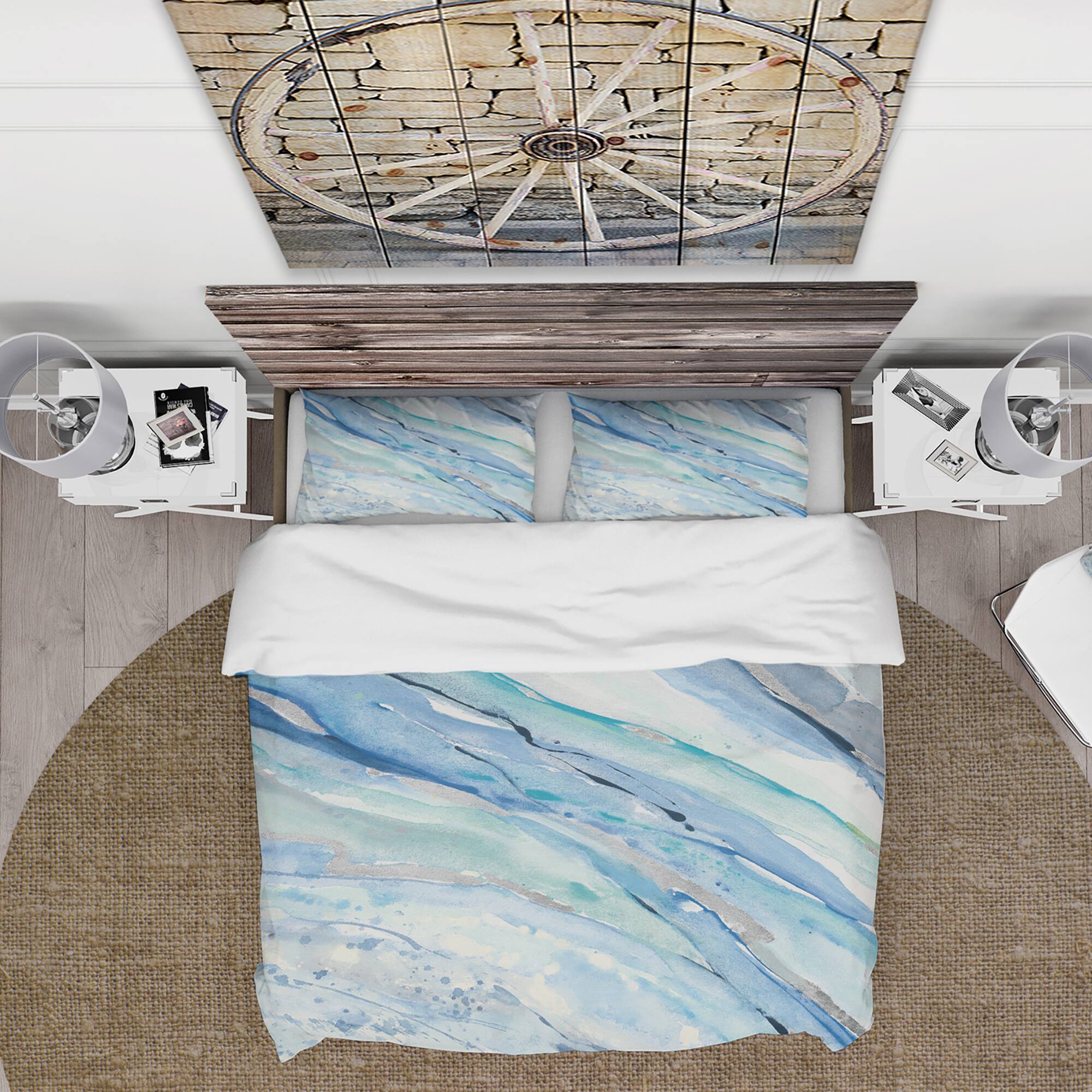 Designart &#x27;Blue Silver Spring I&#x27; Farmhouse Bedding Set - Duvet Cover &#x26; Shams