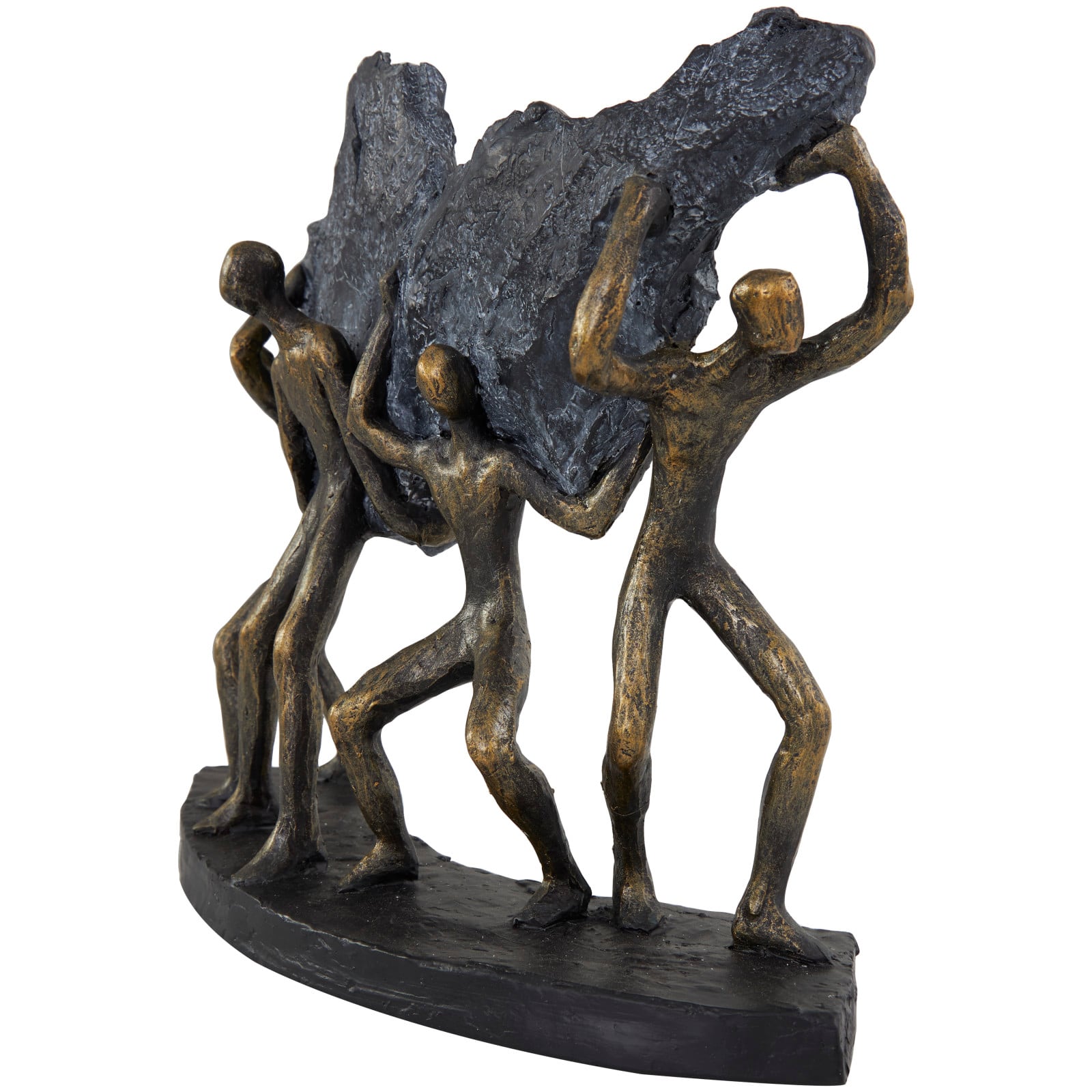 13" Bronze People Carrying Stone Sculpture