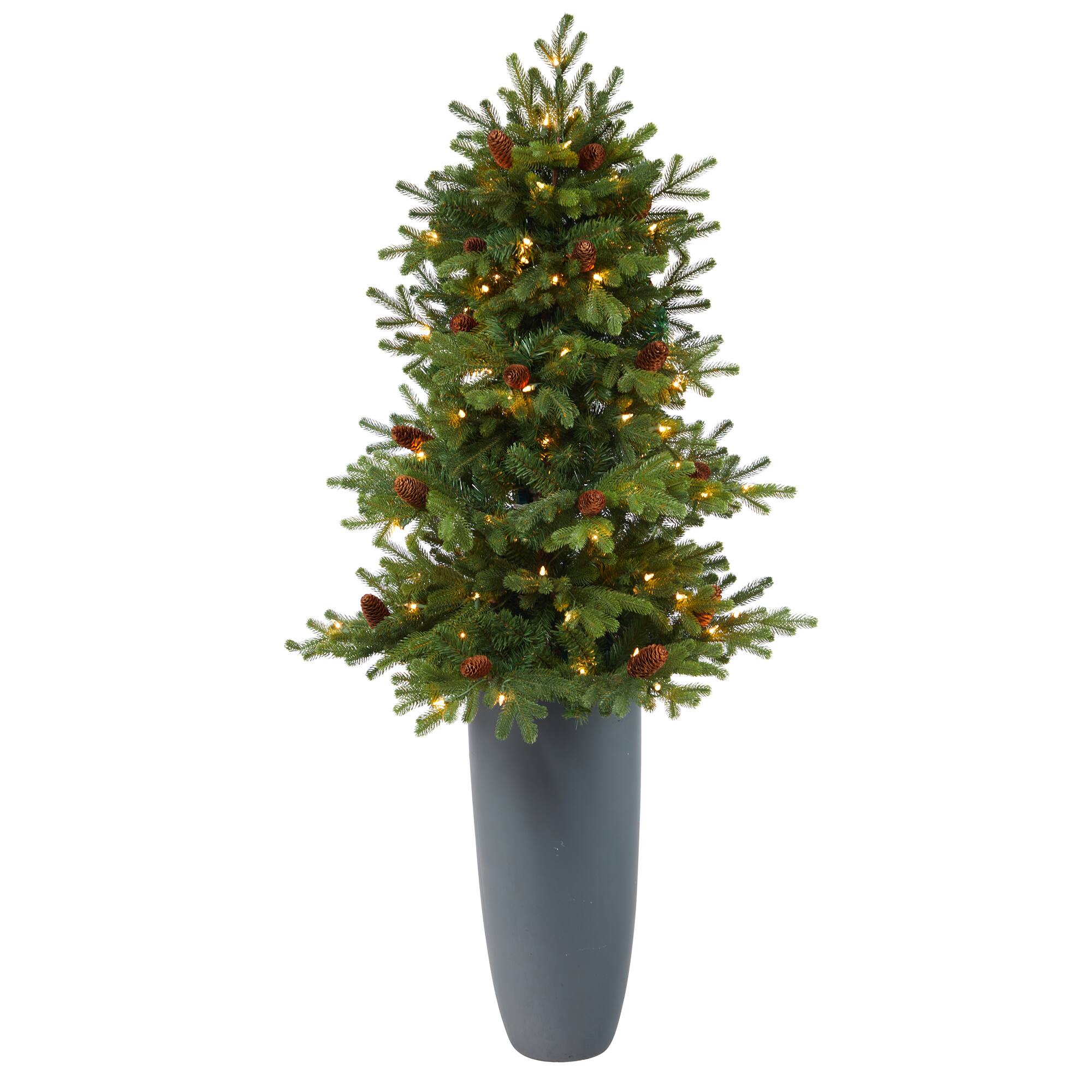 5ft. Pre-Lit Yukon Mountain Fir Artificial Christmas Tree in Gray Planter, Clear Lights