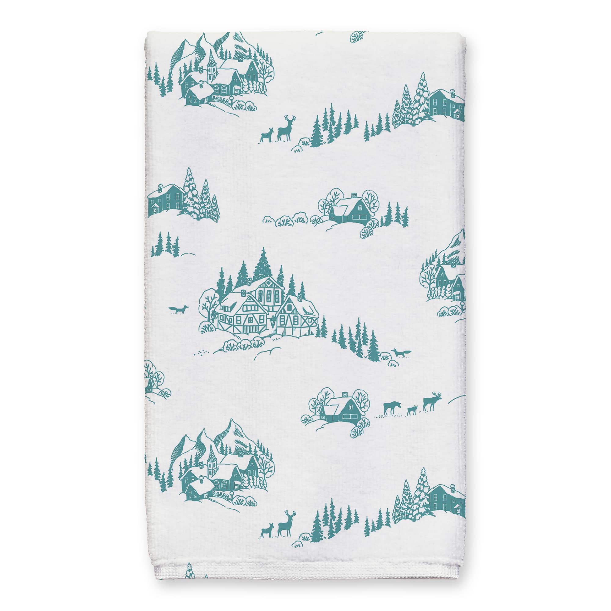 Snowy Town Teal Tea Towels - Set of 2