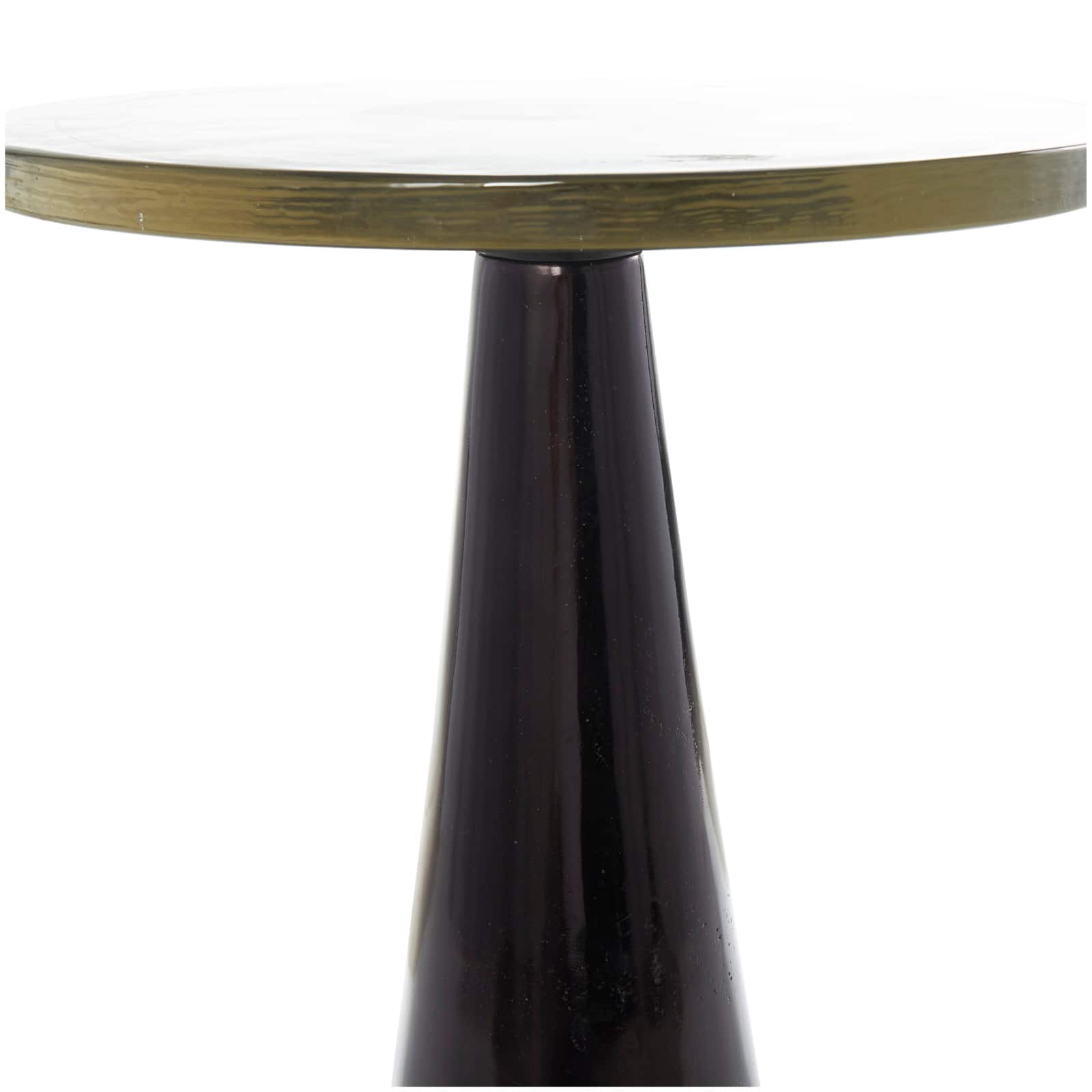 22&#x22; Black Aluminum Geometric Cone Accent Table with Textured Glass Tabletop
