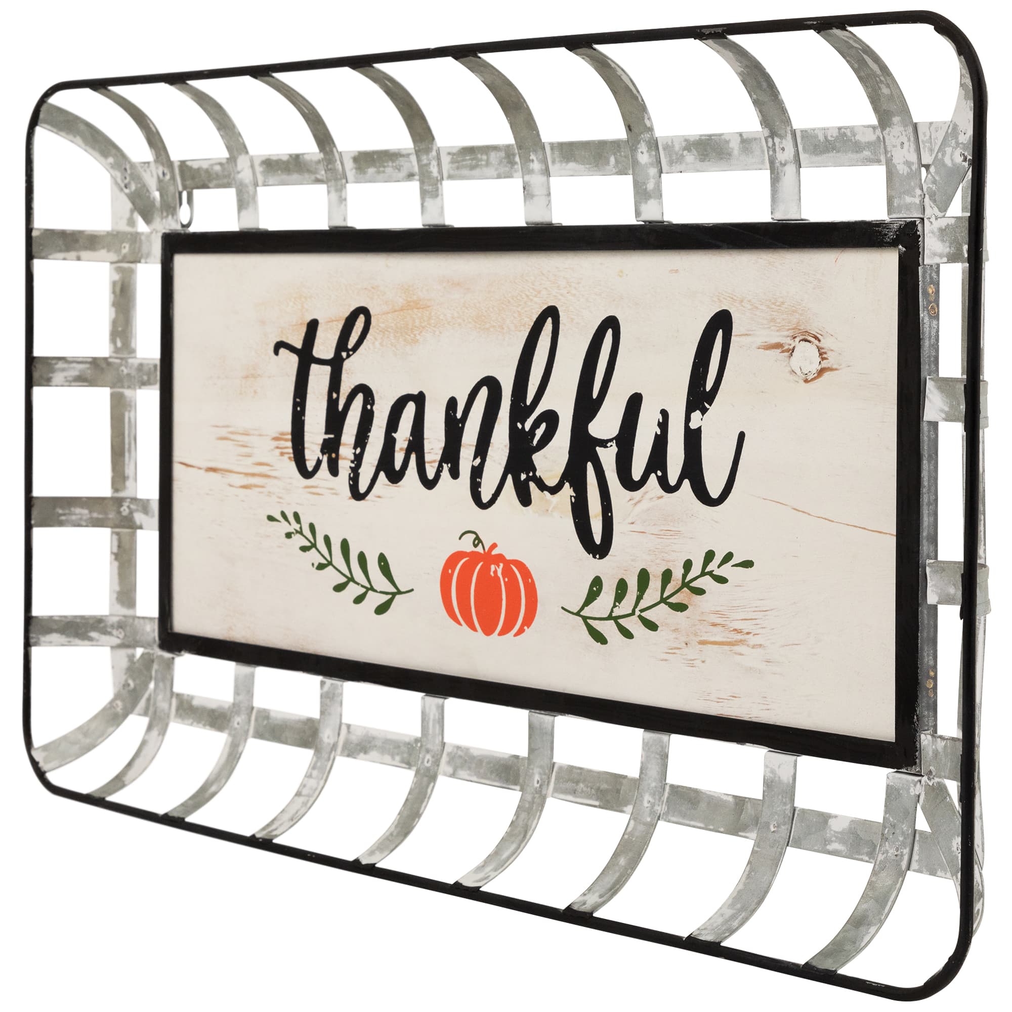 24" Silver & White Pumpkin Thankful Rectangular Wall Décor