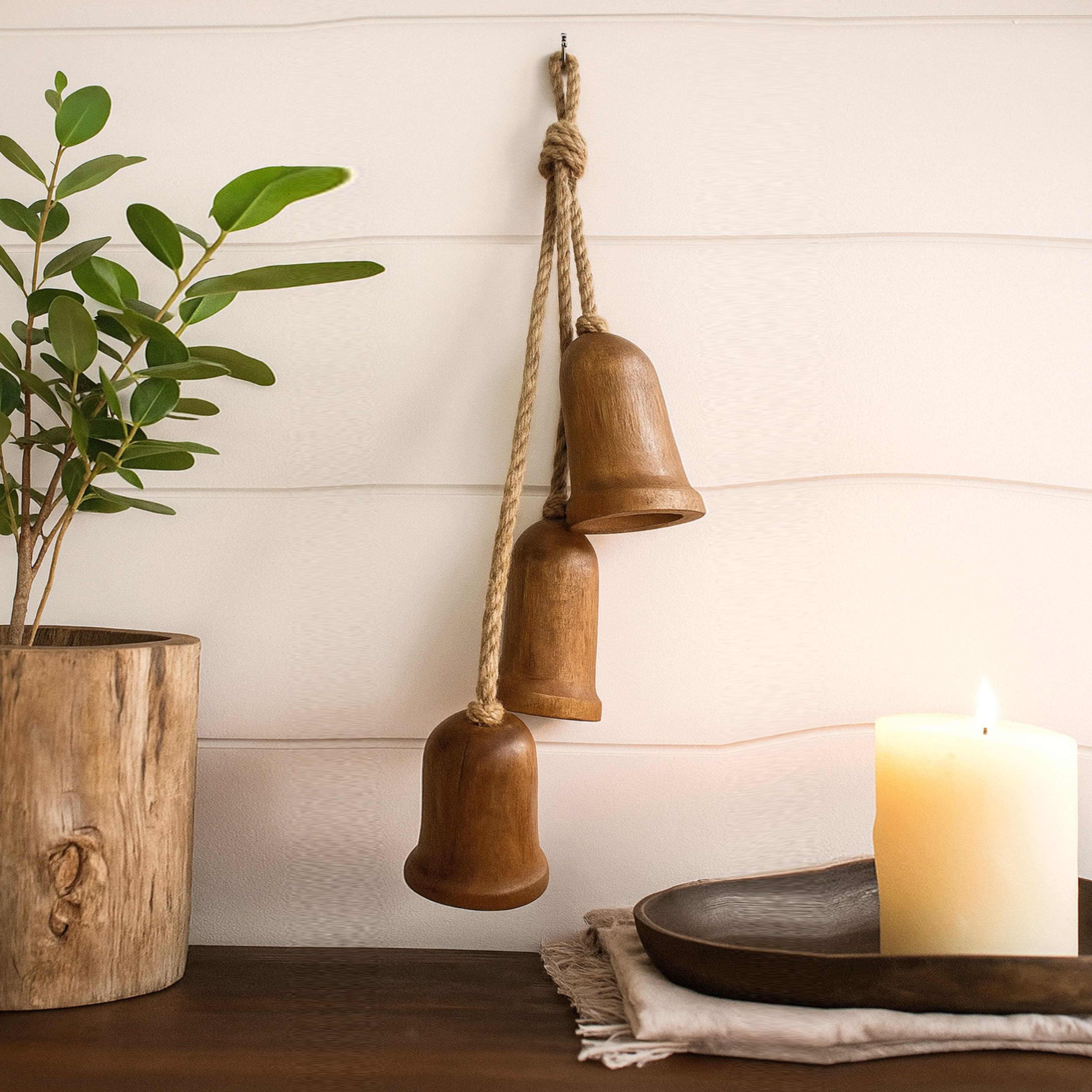 20&#x22; Brown Triple Wood Bells Wall D&#xE9;cor by Ashland&#xAE;