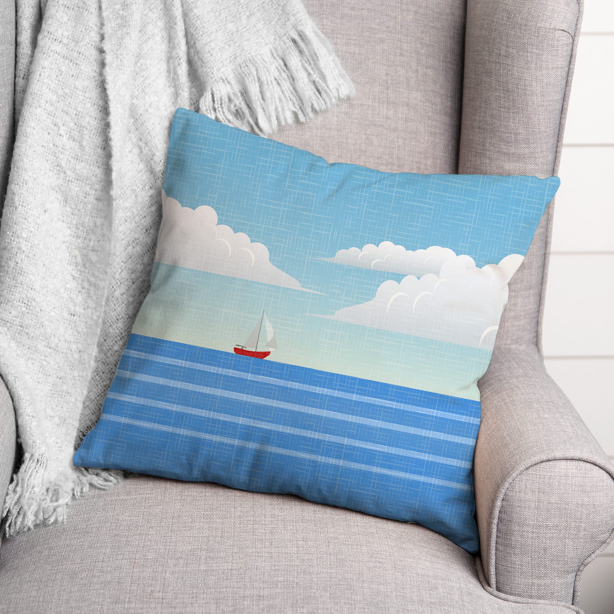 Lonesome Sailboat Throw Pillow