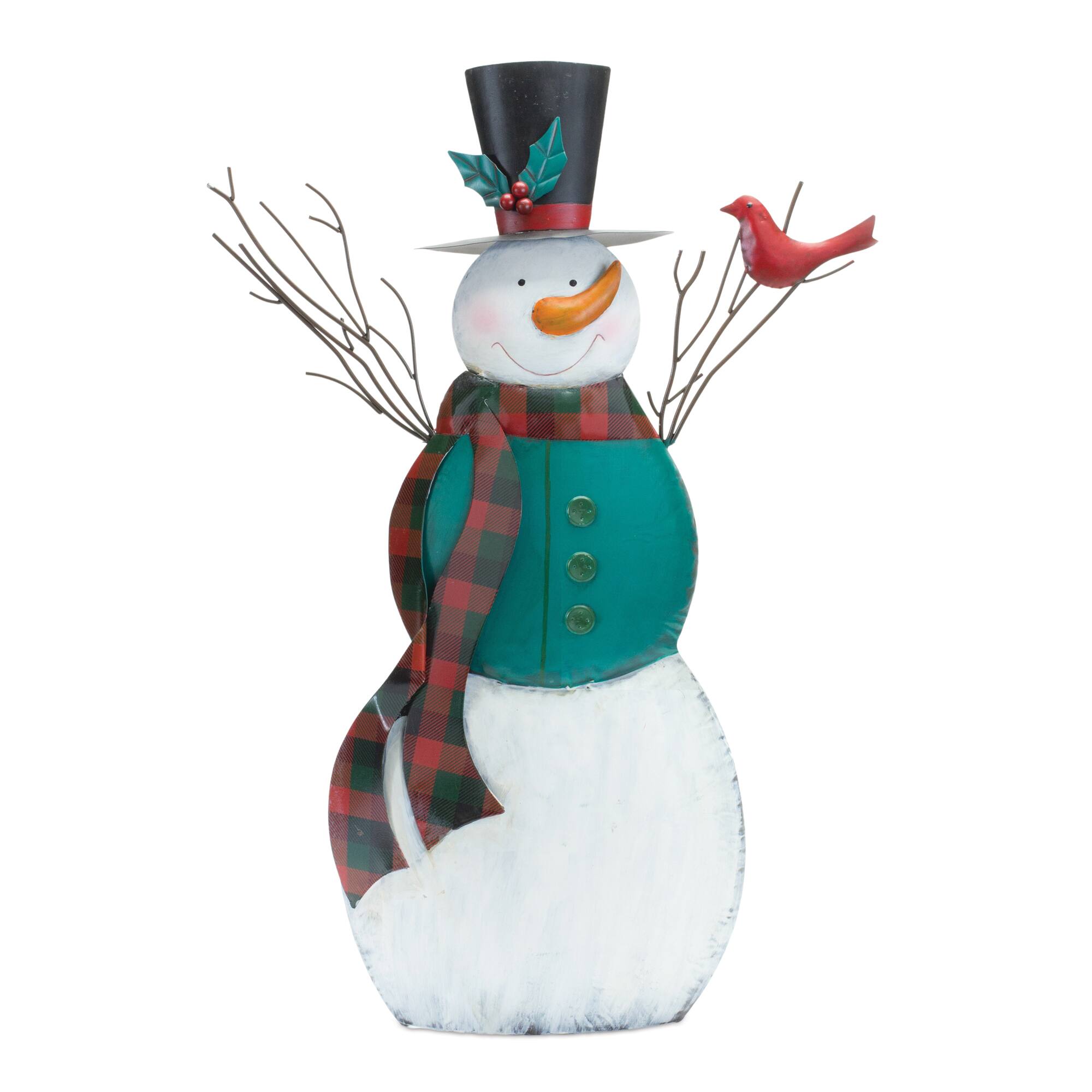 26&#x22; Metal Snowman with Cardinal Bird