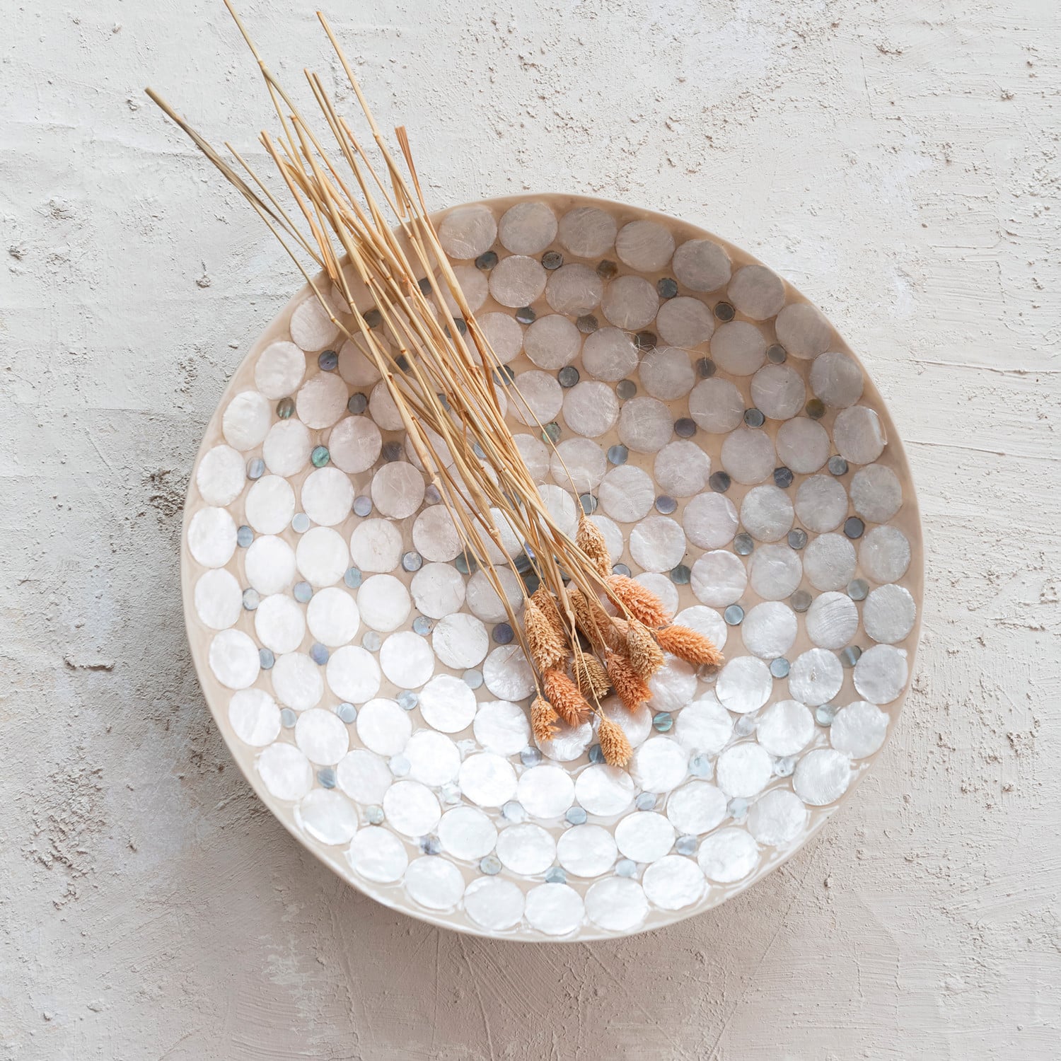 Hello Honey® 14.5" White & Natural Round Decorative Capiz Bowl