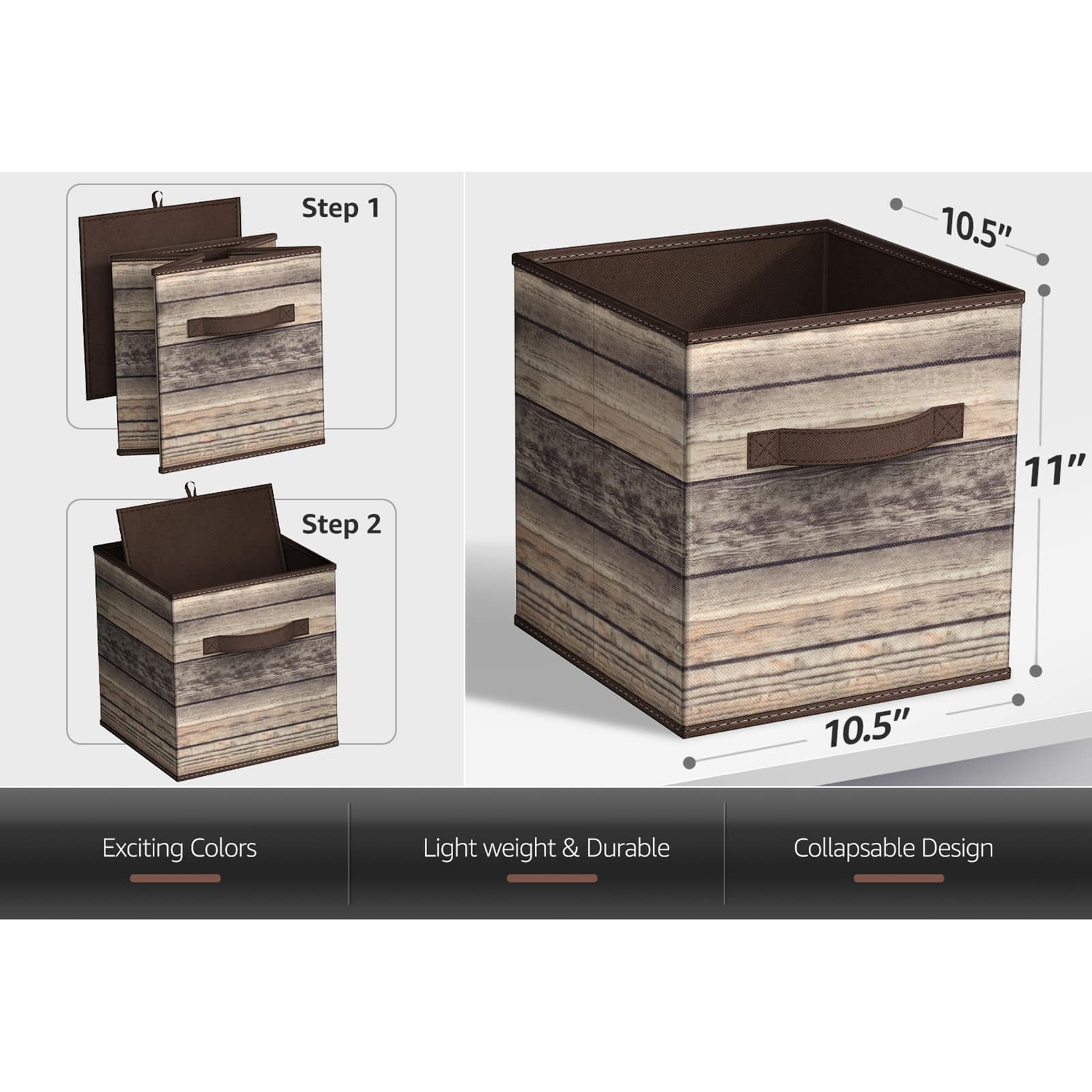 Sorbus 11&#x22; Brown Wood Pattern Foldable Storage Cubes, 4ct.