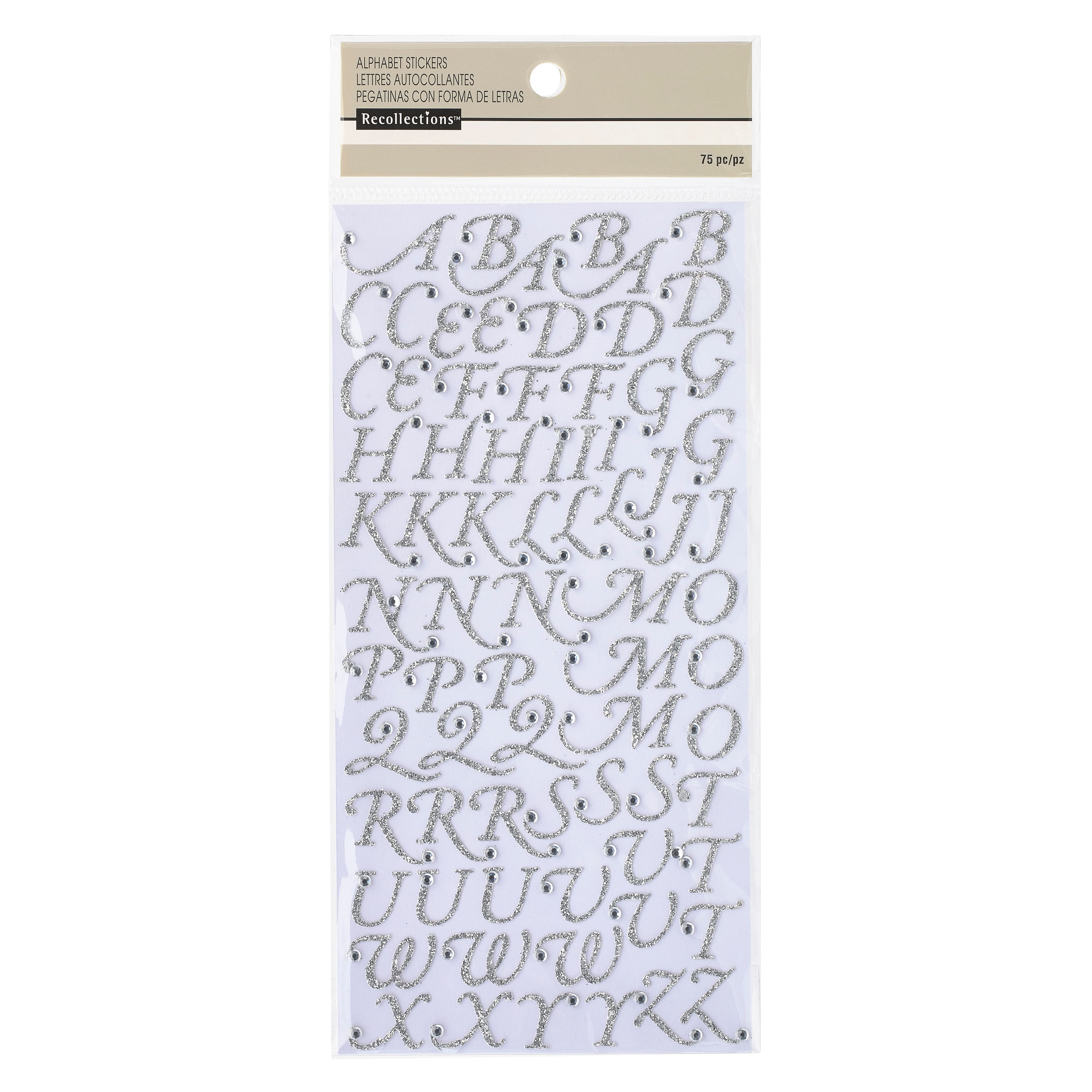12 Packs: 75 ct. (900 total) Glitter Rhinestone Script Alphabet Stickers by Recollections™