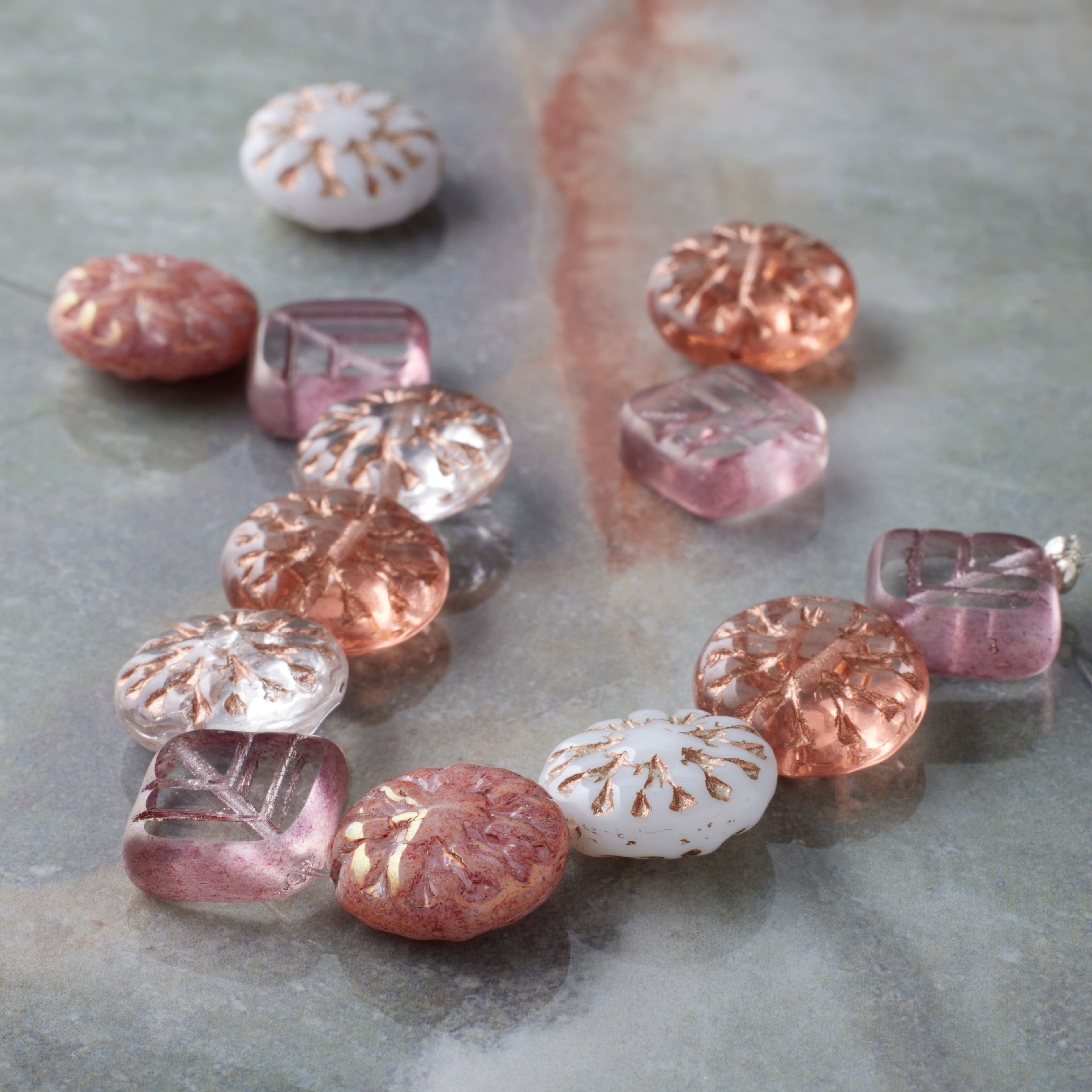 Pink Starburst Czech Glass Diamond &#x26; Flat Round Bead Mix by Bead Landing&#x2122;